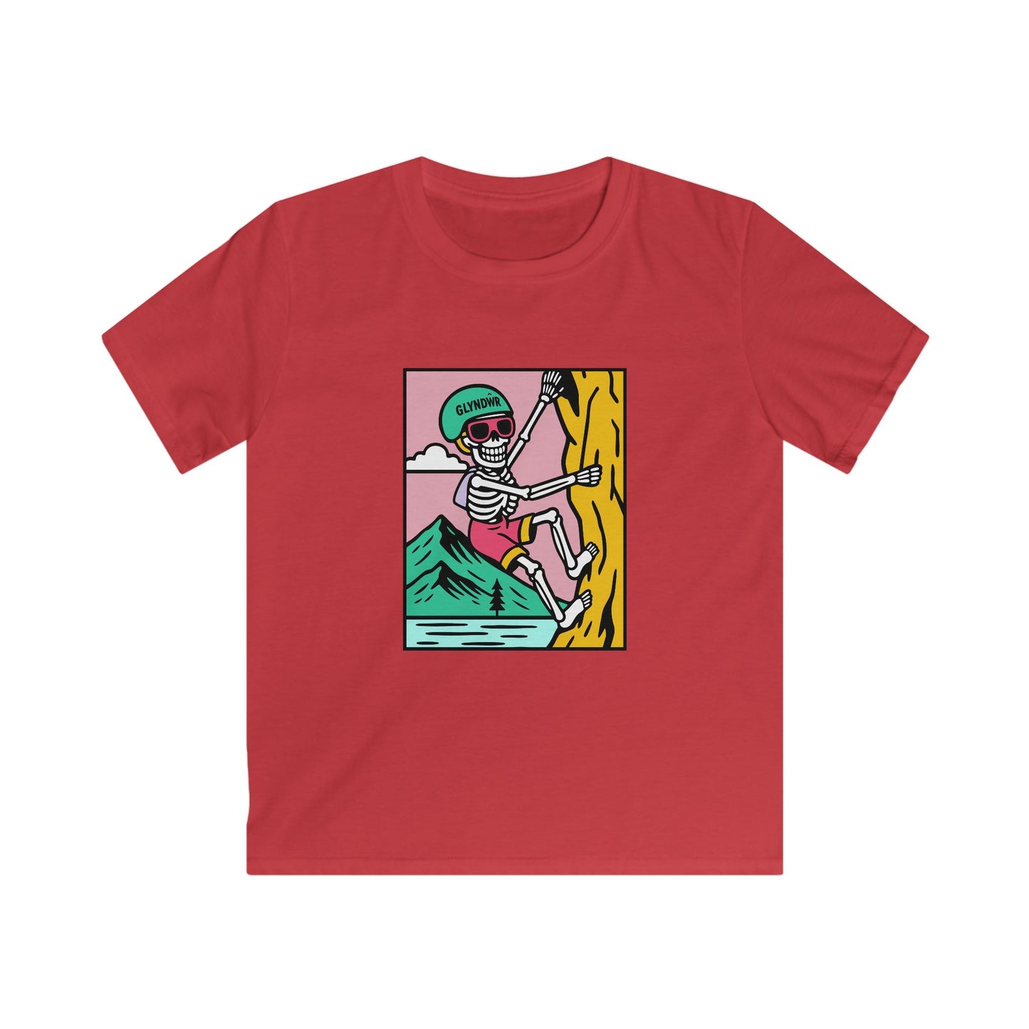 Kids Climbing Skeleton Glyndŵr T-Shirt – Retro Mountain Adventure Shirt