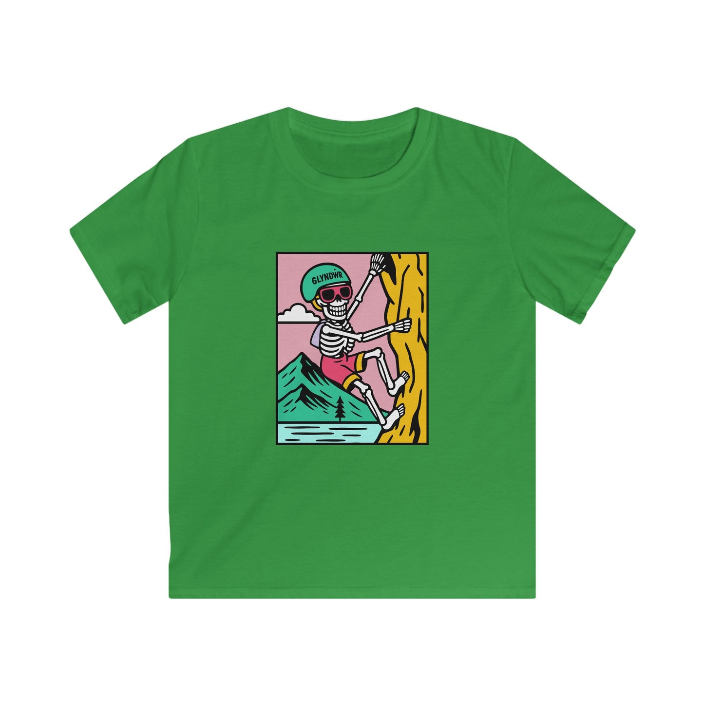 Kids Climbing Skeleton Glyndŵr T-Shirt – Retro Mountain Adventure Shirt