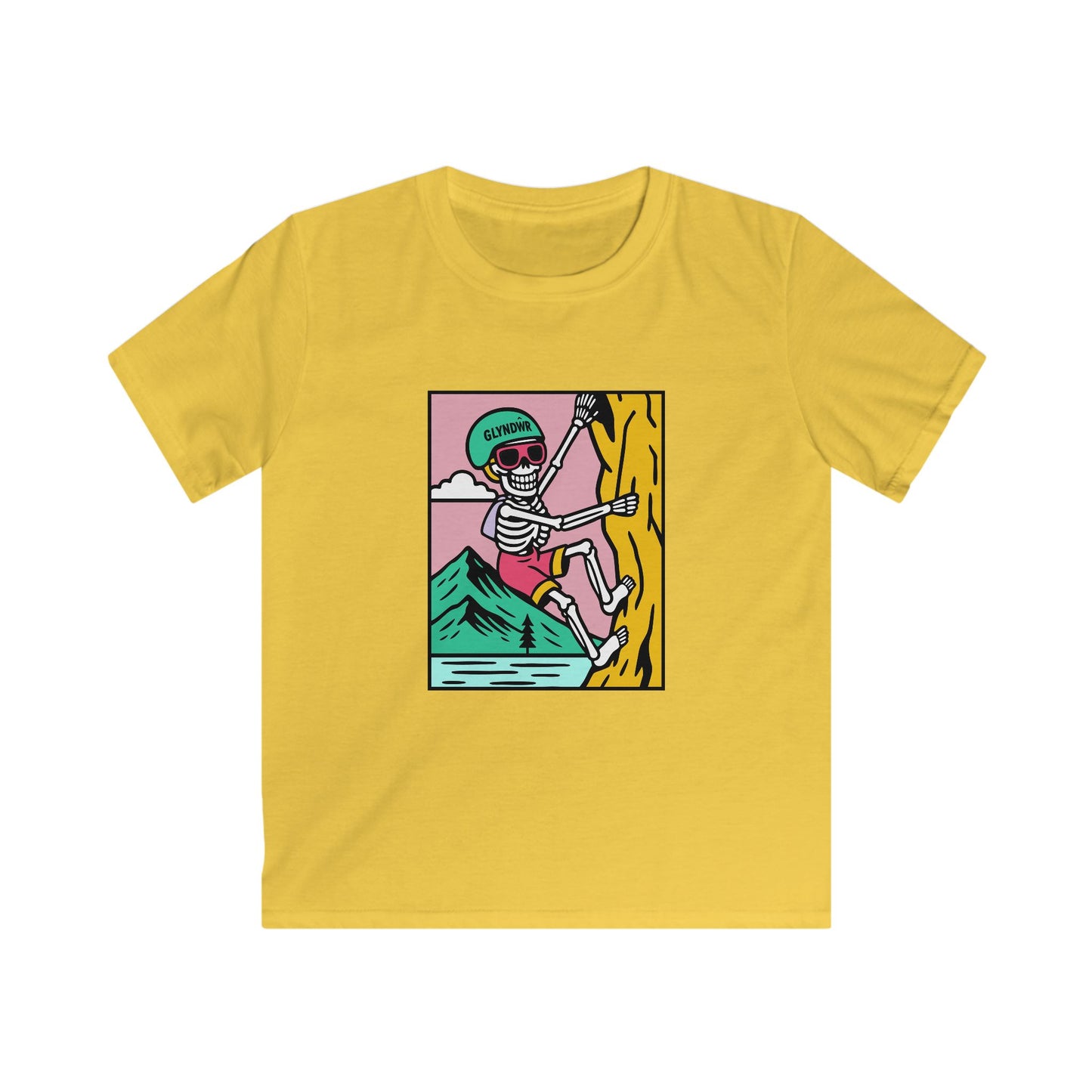 Kids Climbing Skeleton Glyndŵr T-Shirt – Retro Mountain Adventure Shirt