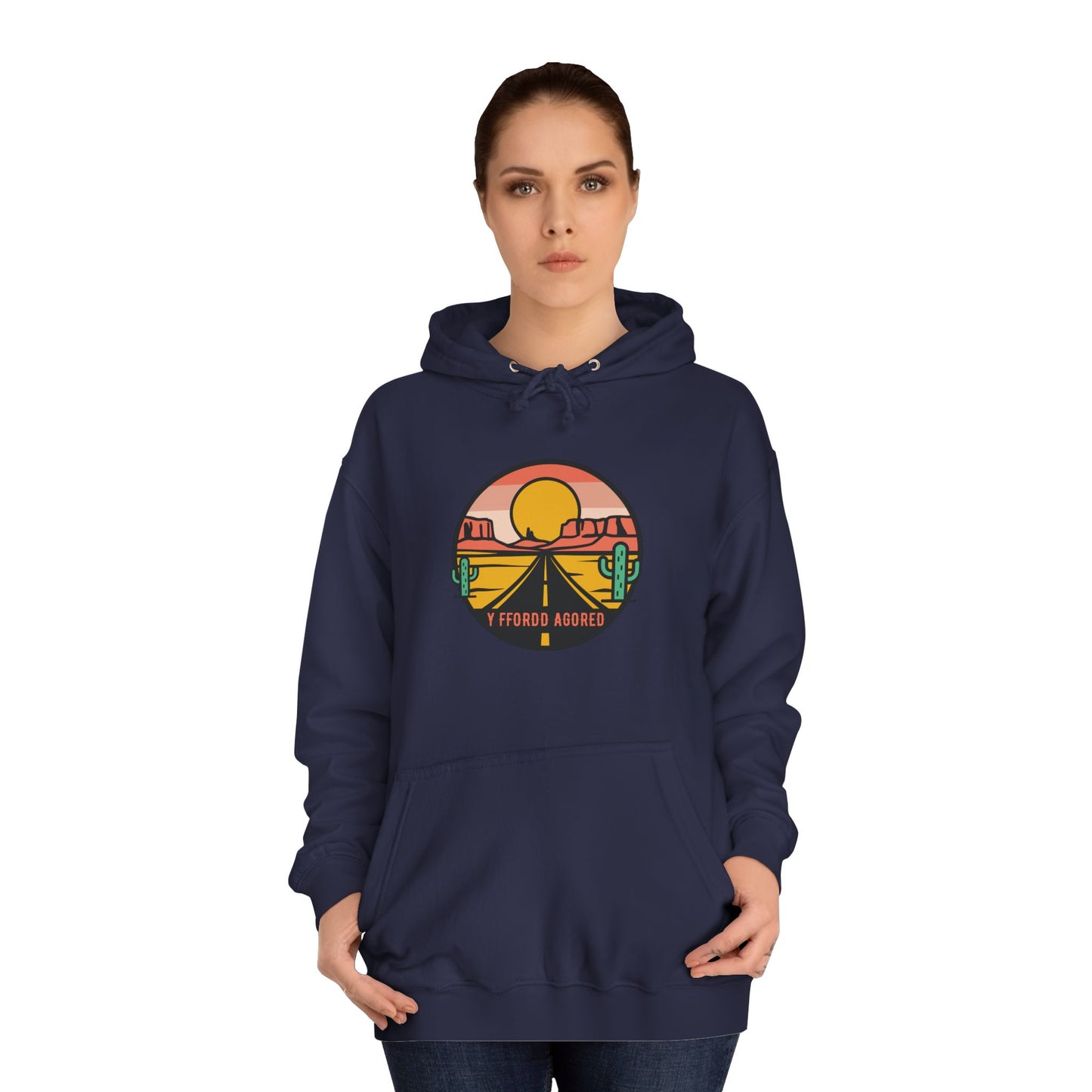 Retro Sunset Road Trip Unisex Hoodie - 'Y Ffordd Agored'