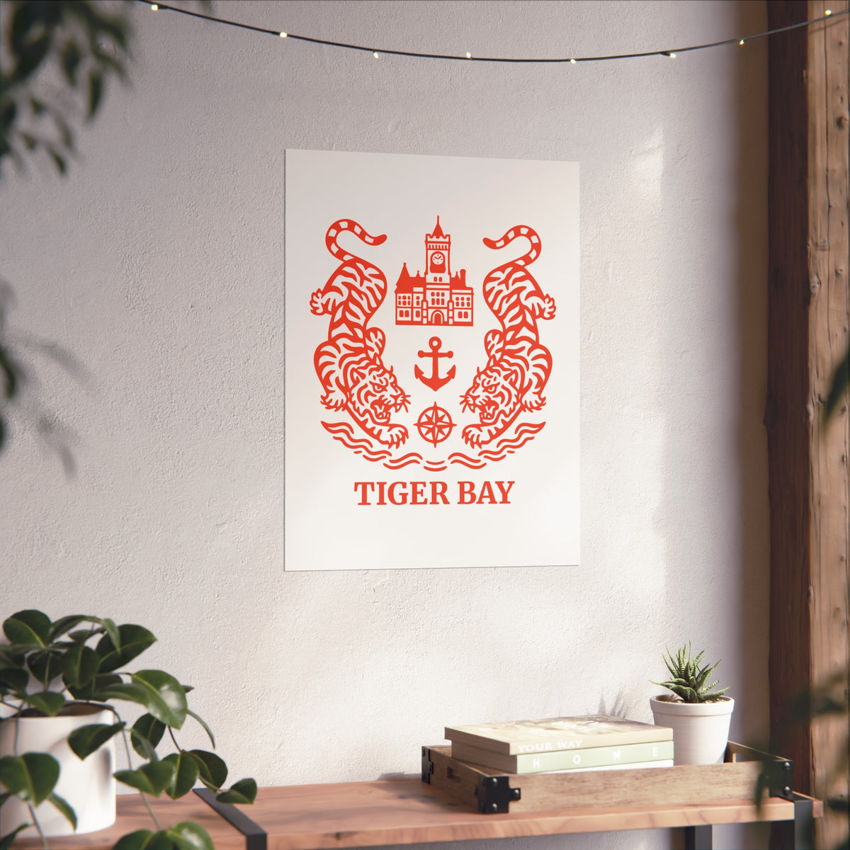 Vintage Tiger Bay (Cardiff) Fine Art Poster — Nautical Crest With Twin Tigers