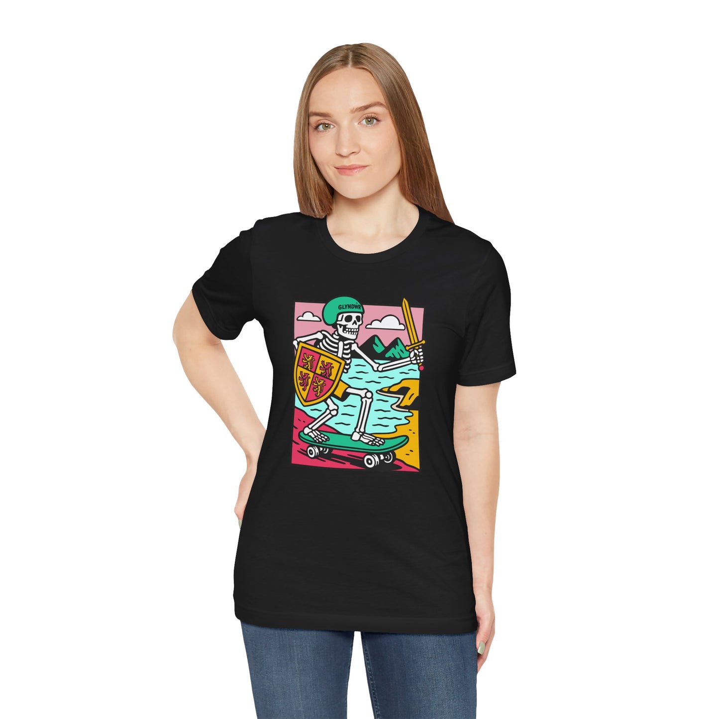 Skeleton Glyndŵr Retro Skateboard T-Shirt (Unisex)