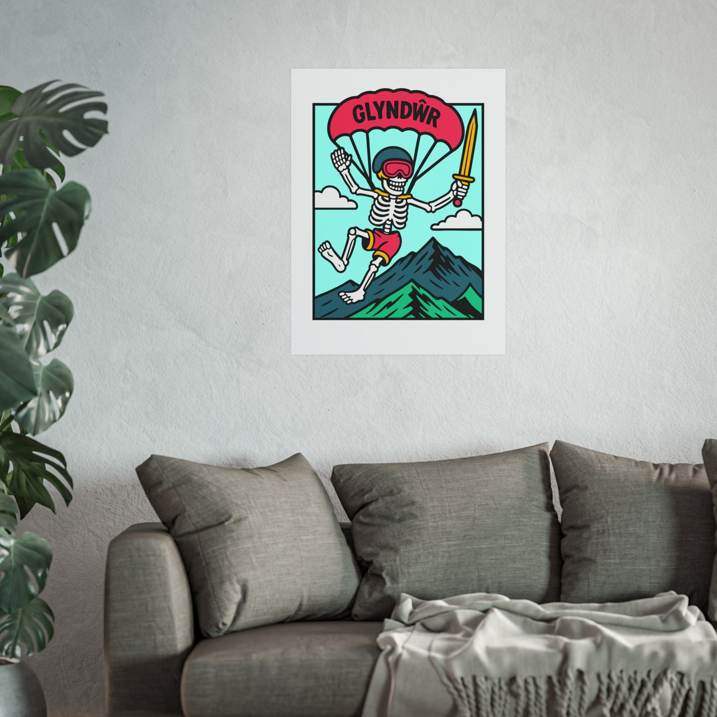 Parachute Skeleton Fine Art Poster – 'Owain Glyndŵr' Adventure Print
