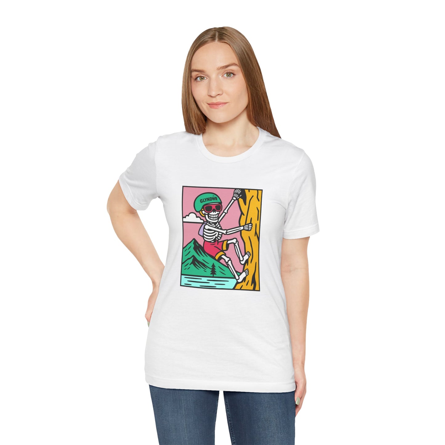 Skeleton Glyndŵr Climber T‑Shirt (Unisex) - Retro Mountain Rock Climbing Tee