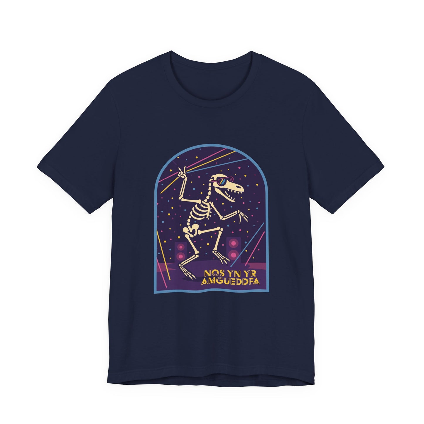 Skeleton Dino Tee – Retro Neon Fossil Graphic T‑Shirt