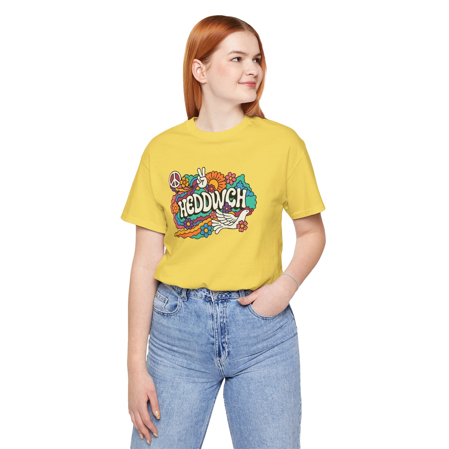 "Heddwch" Peace Sign Retro Floral T-Shirt