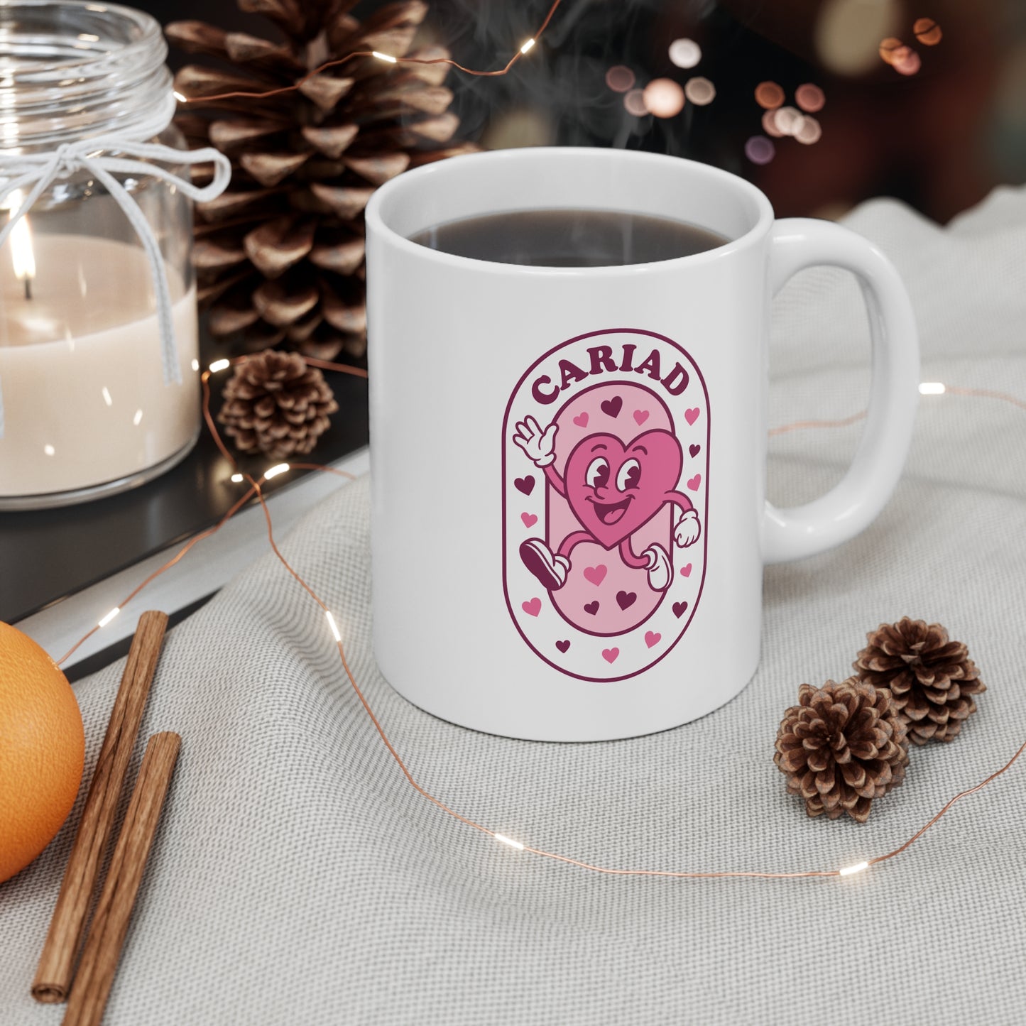 Retro Cariad Heart Mug