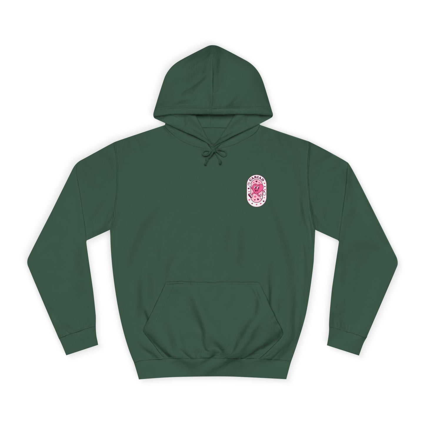 College Hoodie with Pink Floral Crest – Vintage Campus Logo Pullover