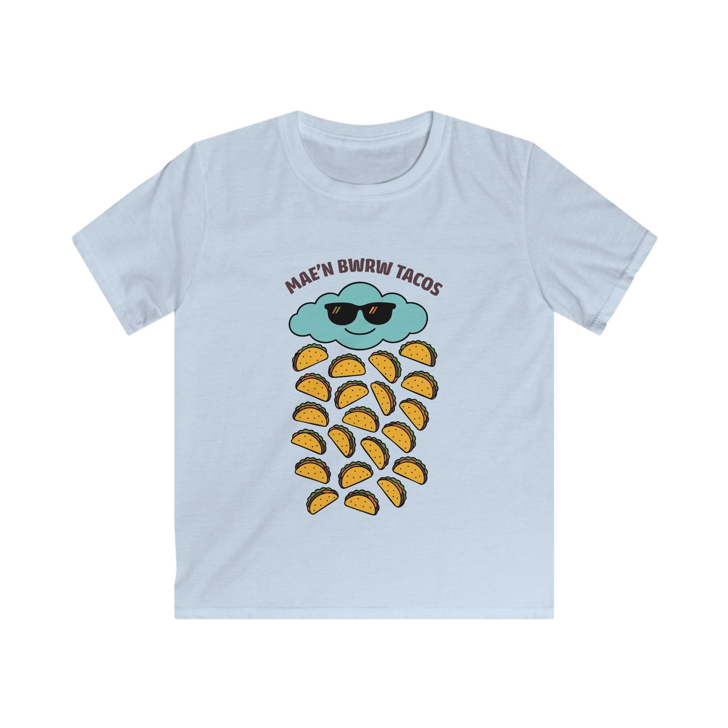 Kids Raining Tacos Welsh Language Tee — "Mae'n Bwrw Tacos"