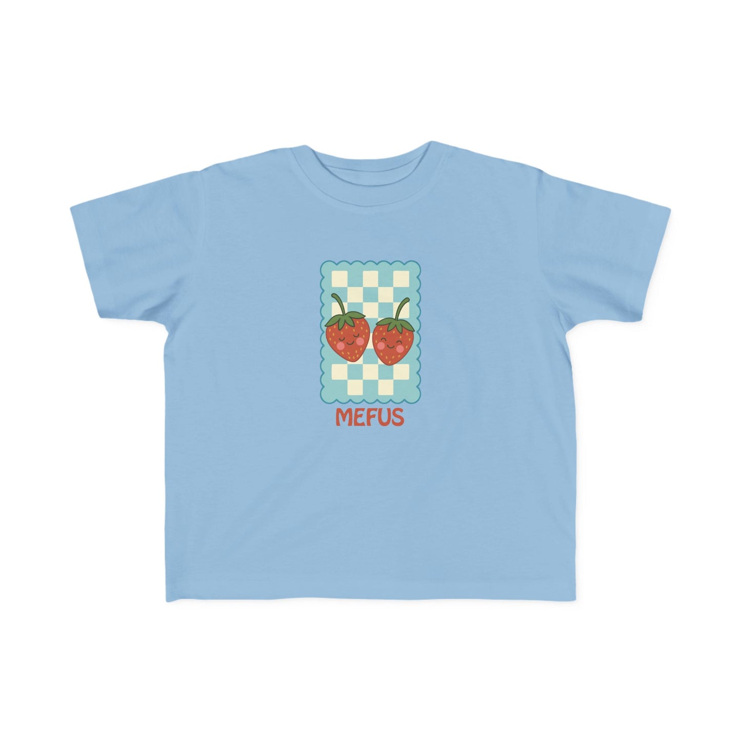 Toddler Strawberry Tee - Cute Checkered 'MEFUS' Graphic Shirt