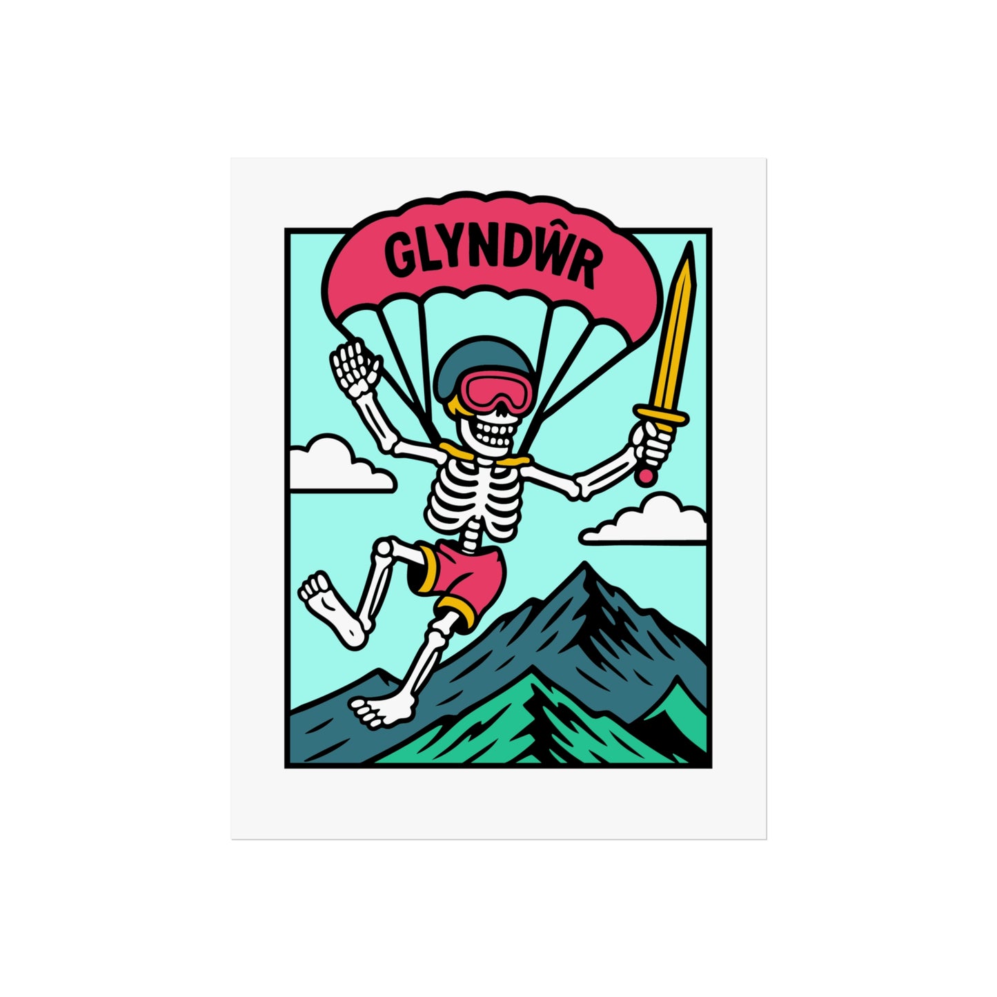 Parachute Skeleton Fine Art Poster – 'Owain Glyndŵr' Adventure Print