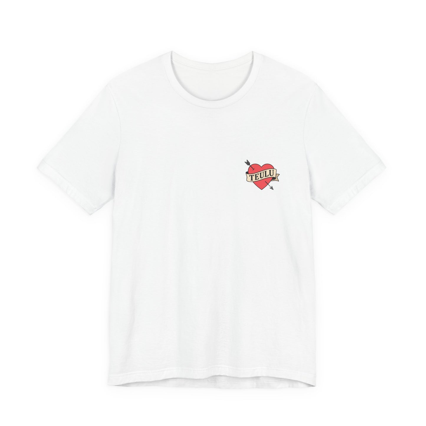Heart Tattoo Tee (Unisex) — Minimalist Welsh Language Design ‘Teulu’