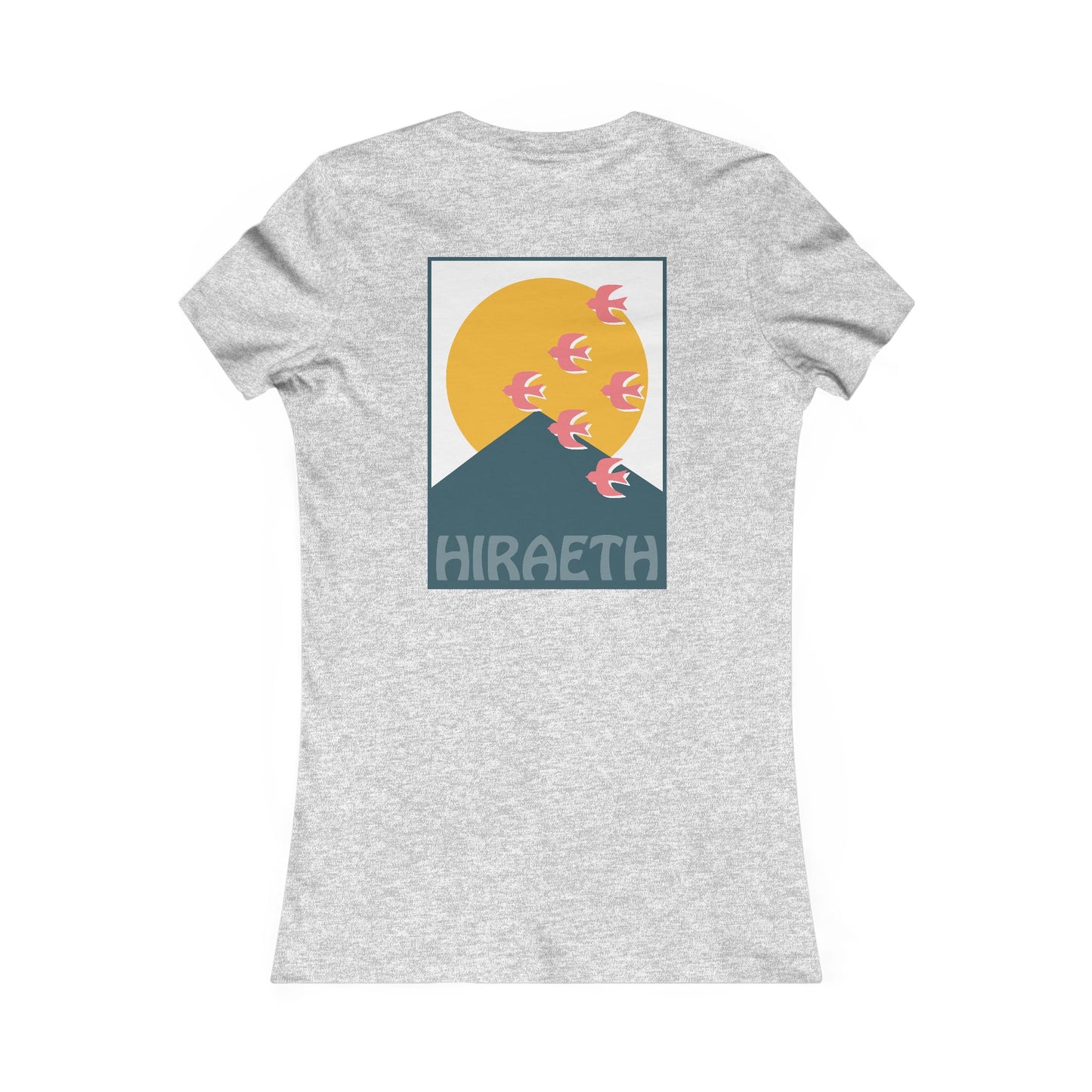 Women's Hiraeth Graphic Tee - Mountain Sunrise with Flying Swallows (Double Sided)