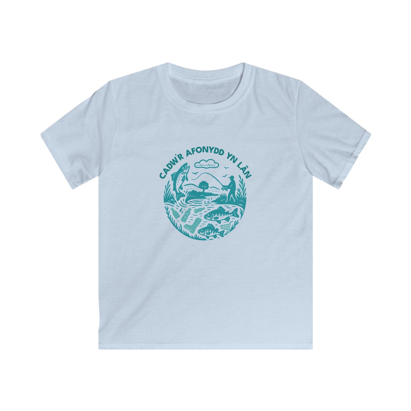 Kids River Conservation T‑Shirt — 'Cadw'r Afonydd Yn Lân' - Welsh River Nature Tee