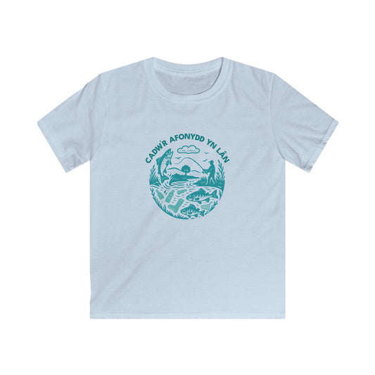 Kids River Conservation T‑Shirt — 'Cadw'r Afonydd Yn Lân' - Welsh River Nature Tee