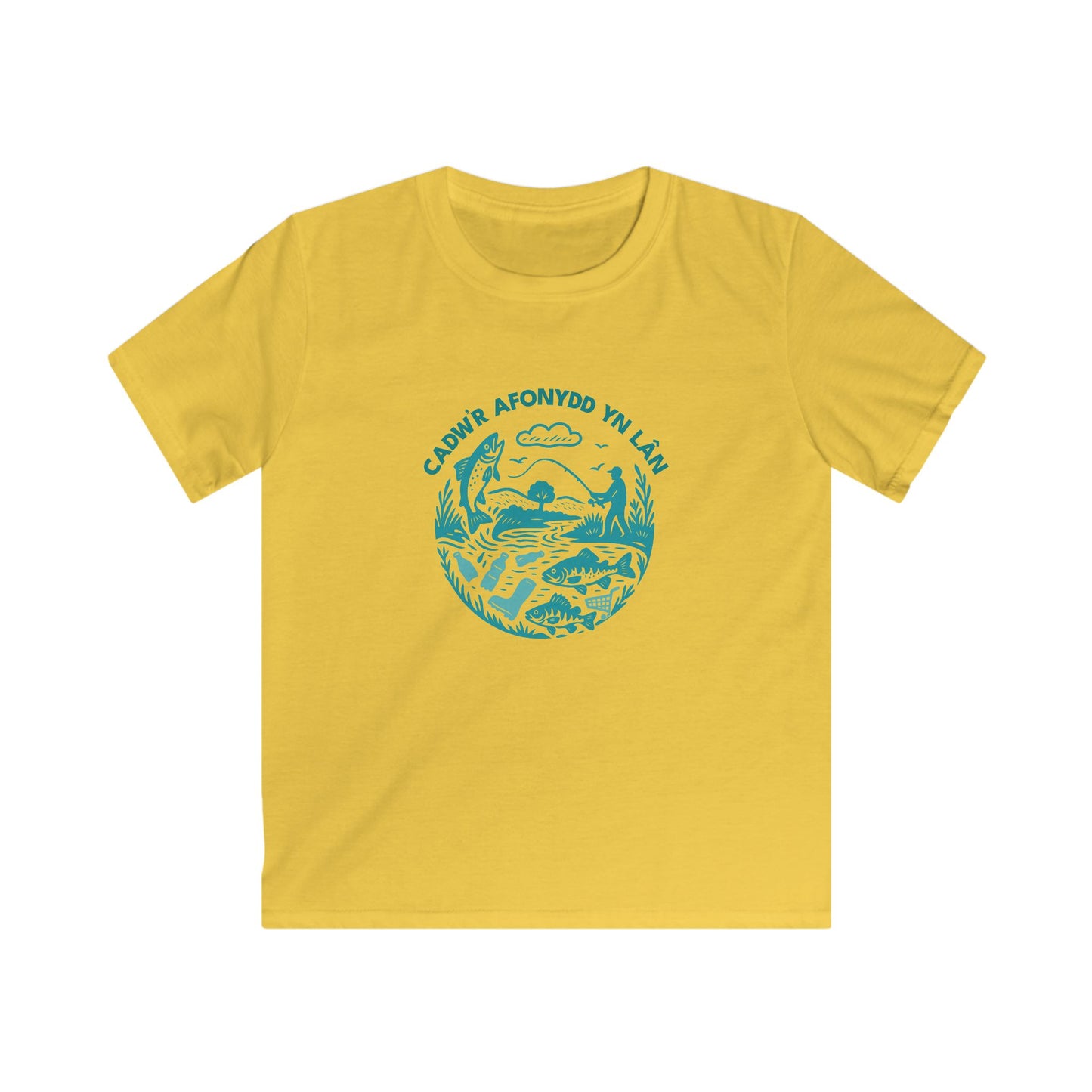 Kids River Conservation T‑Shirt — 'Cadw'r Afonydd Yn Lân' - Welsh River Nature Tee