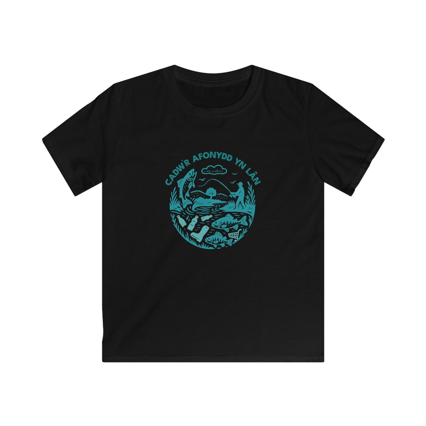 Kids River Conservation T‑Shirt — 'Cadw'r Afonydd Yn Lân' - Welsh River Nature Tee