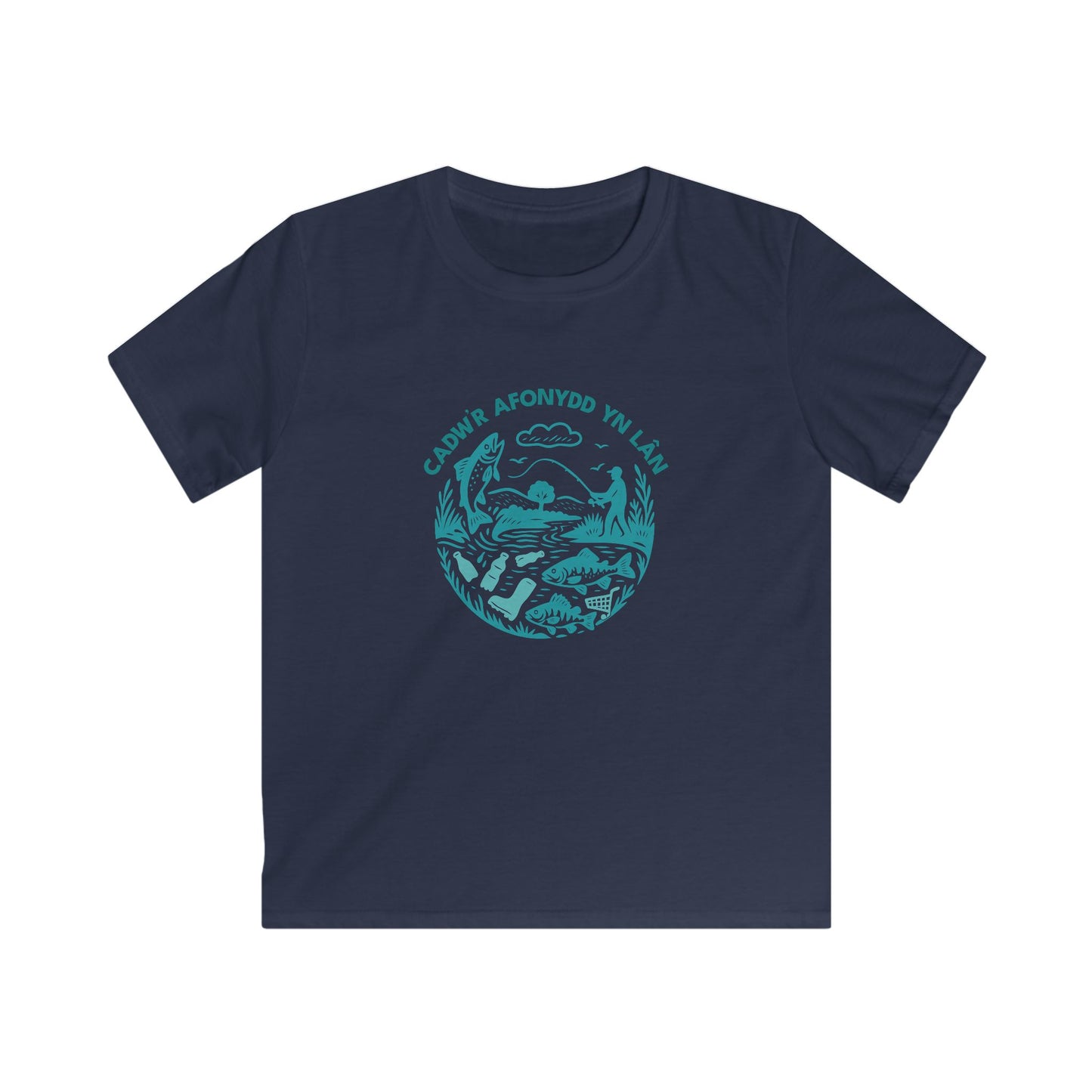 Kids River Conservation T‑Shirt — 'Cadw'r Afonydd Yn Lân' - Welsh River Nature Tee