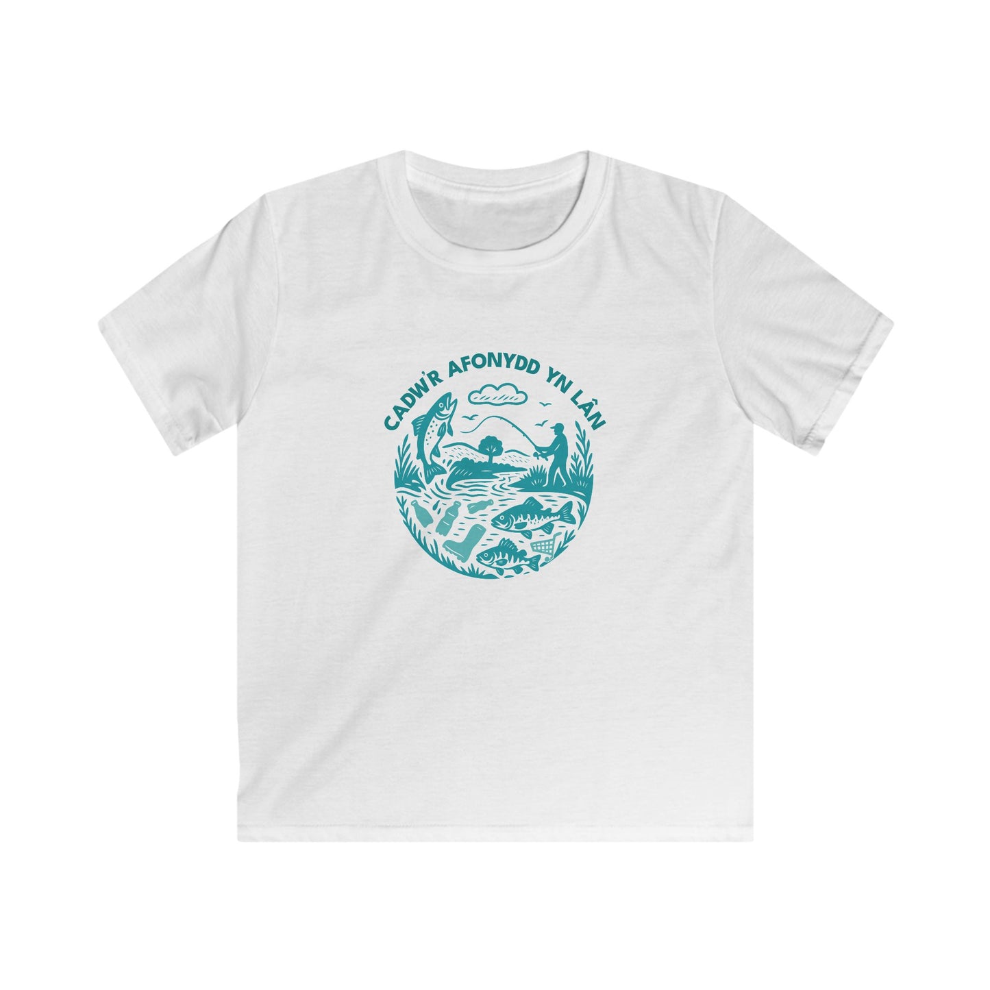 Kids River Conservation T‑Shirt — 'Cadw'r Afonydd Yn Lân' - Welsh River Nature Tee