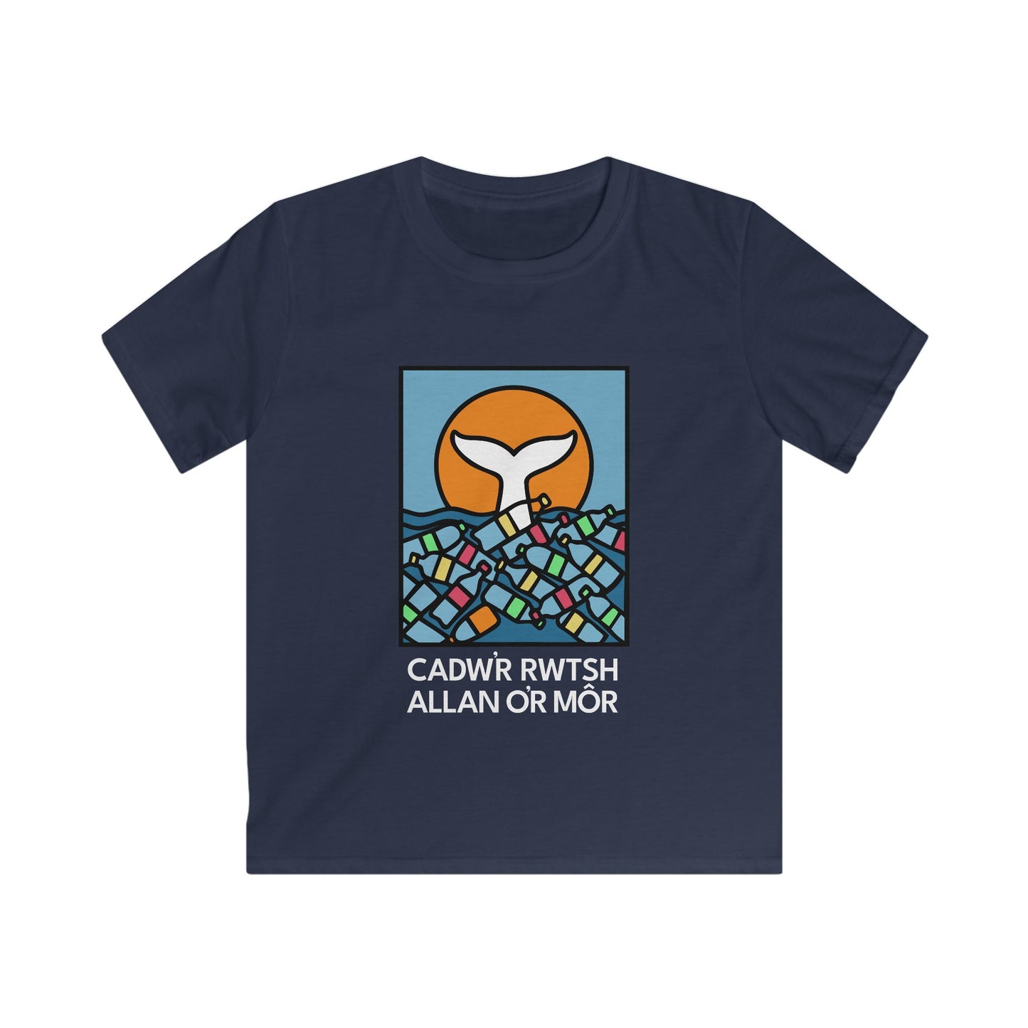 Kids Ocean Conservation Tee — "Cadwr Rwtsh Allan o'r Môr"