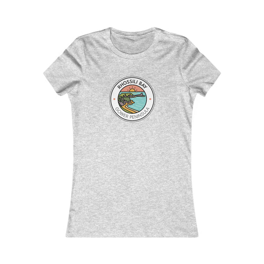 Women's Rhossili Bay Tee — Retro Surf Badge Graphic