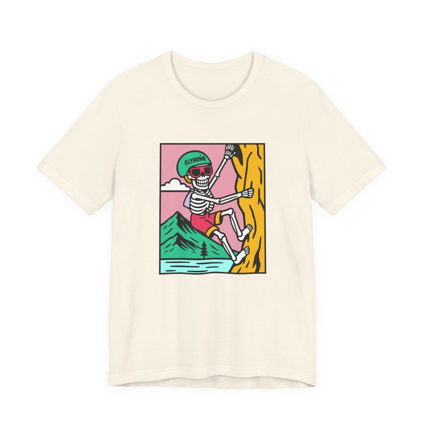 Skeleton Glyndŵr Climber T‑Shirt (Unisex) - Retro Mountain Rock Climbing Tee