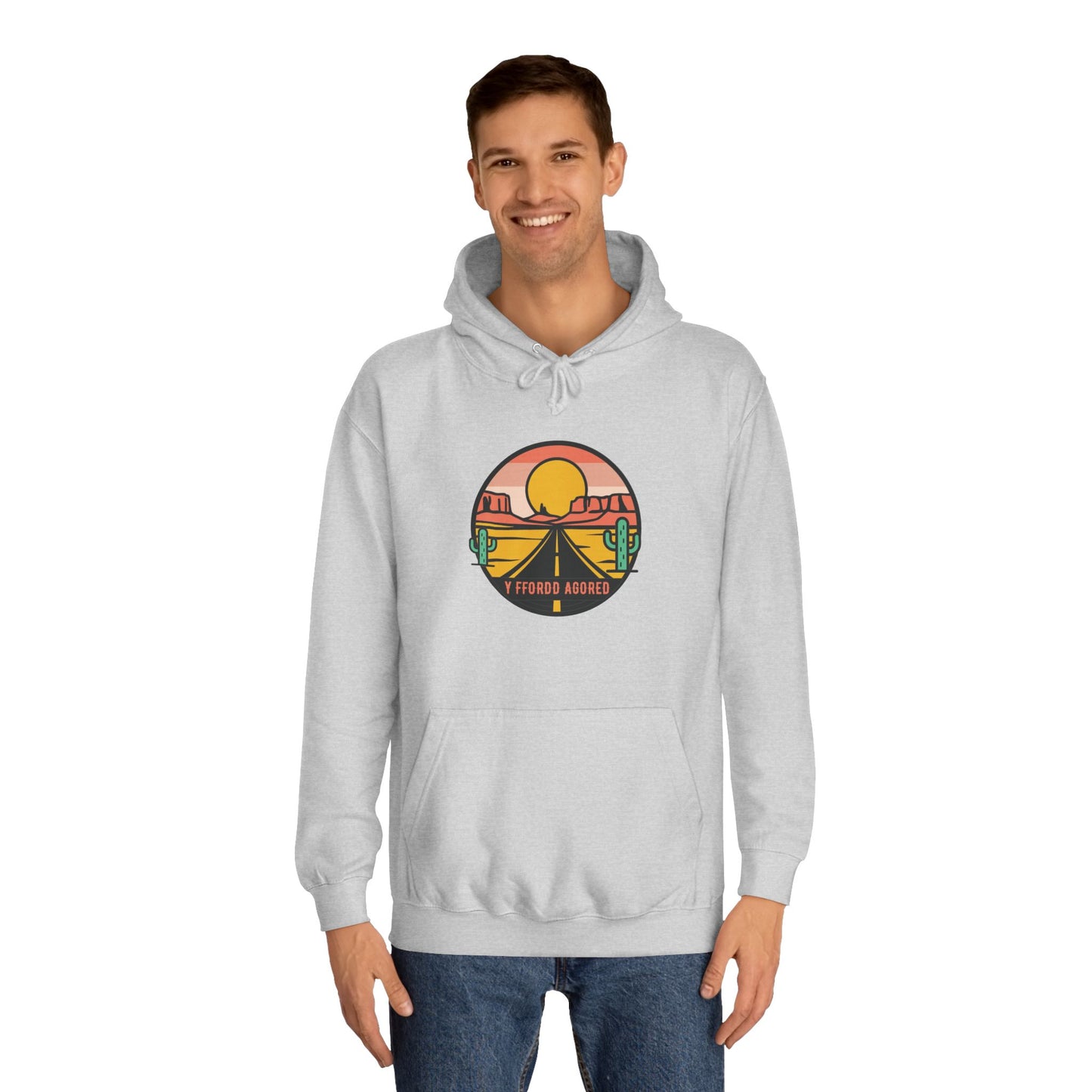 Retro Sunset Road Trip Unisex Hoodie - 'Y Ffordd Agored'