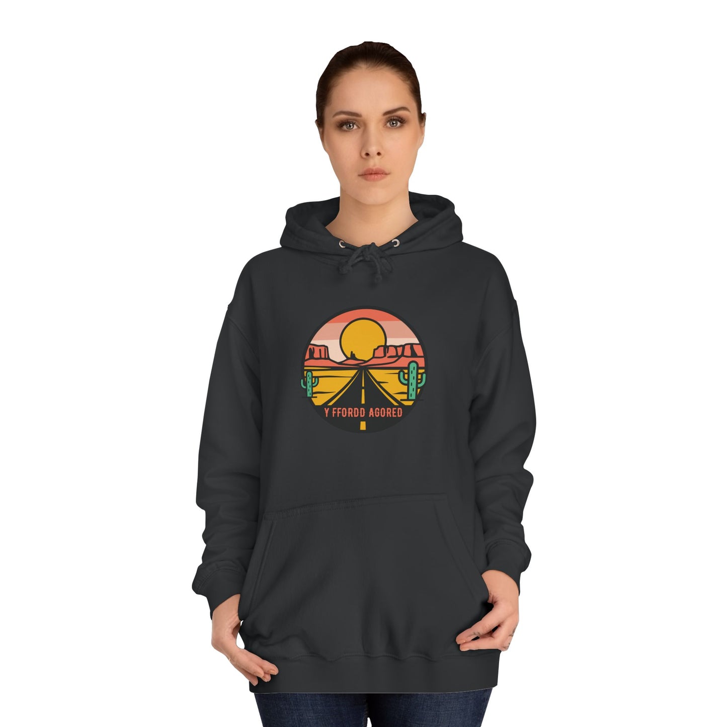 Retro Sunset Road Trip Unisex Hoodie - 'Y Ffordd Agored'