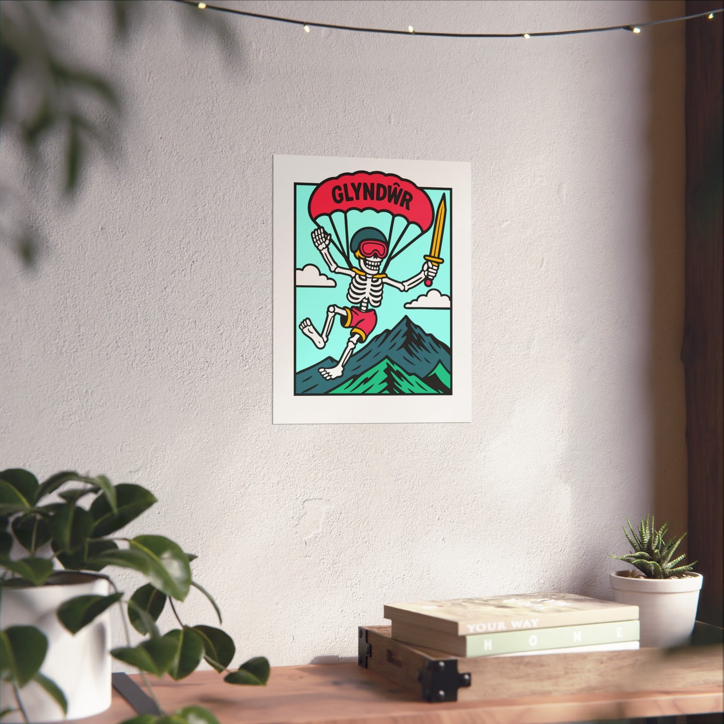 Parachute Skeleton Fine Art Poster – 'Owain Glyndŵr' Adventure Print