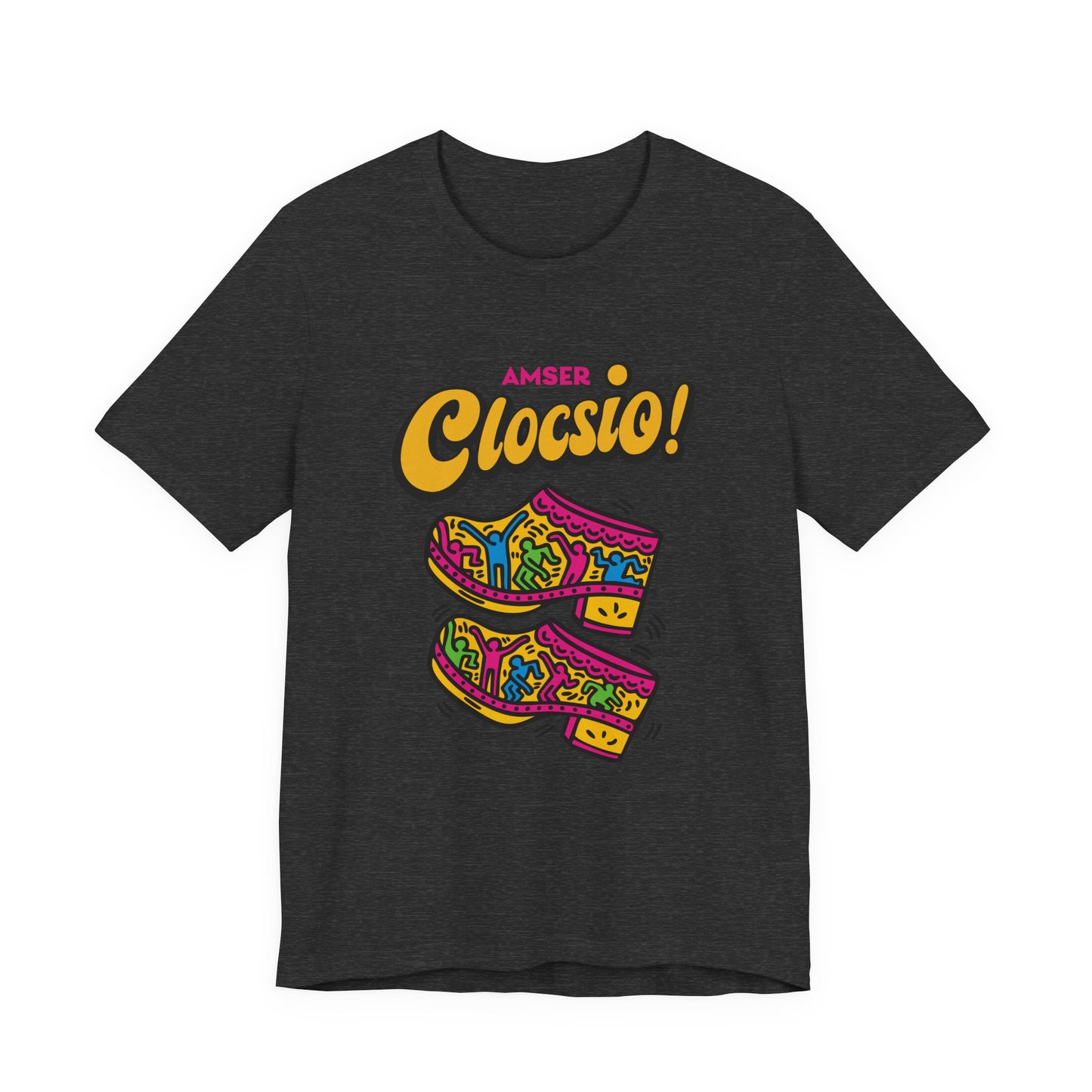 Amser Clocsio! Graphic Unisex Tee — Colourful Keith Haring Inspired T-Shirt