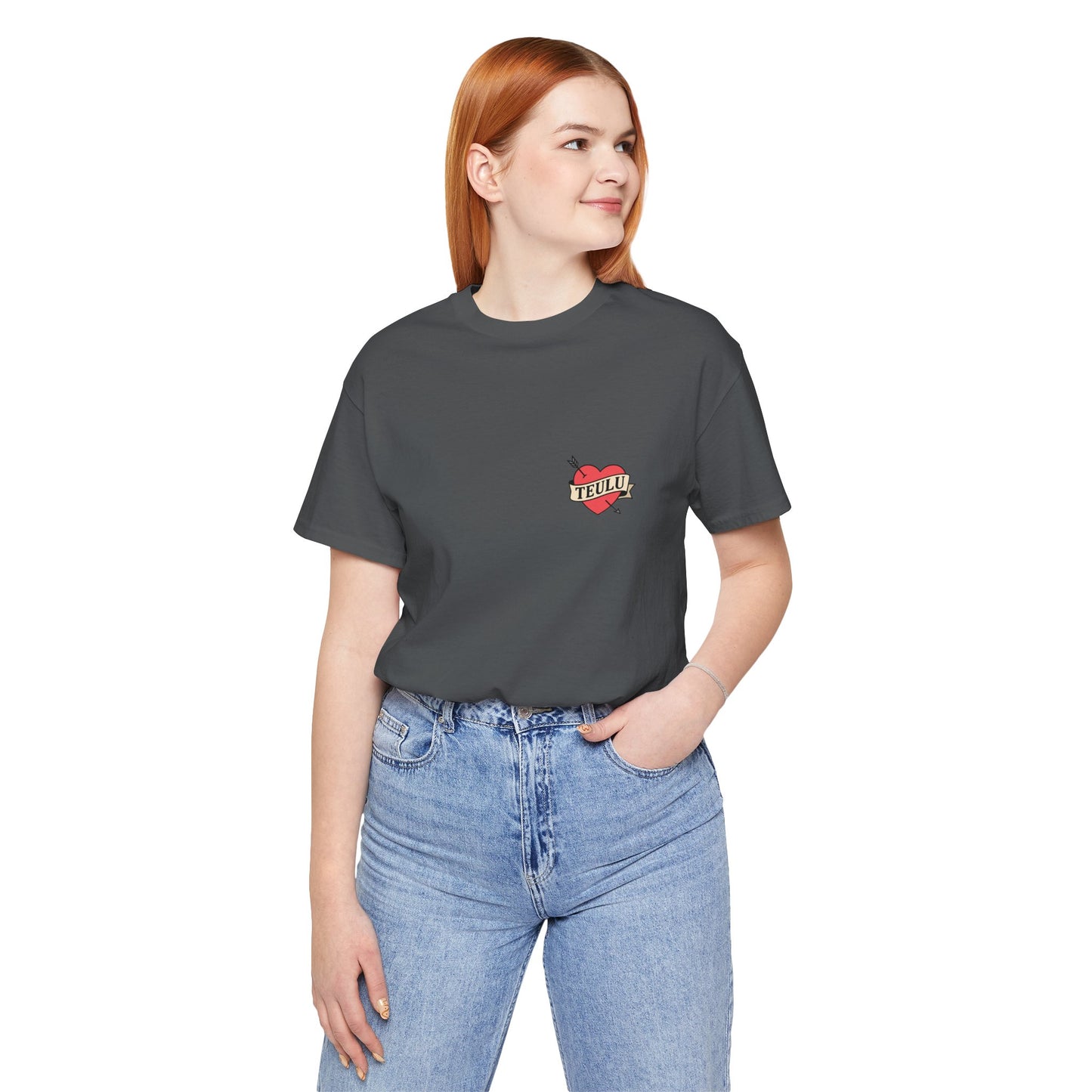 Heart Tattoo Tee (Unisex) — Minimalist Welsh Language Design ‘Teulu’