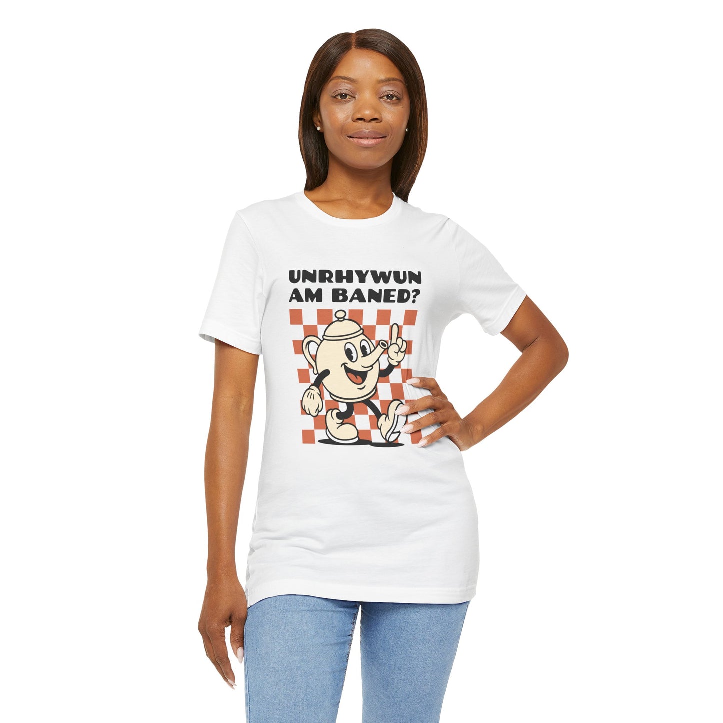 Retro Cartoon 'Unrhywun Am Baned?' Welsh Teapot Unisex T-shirt
