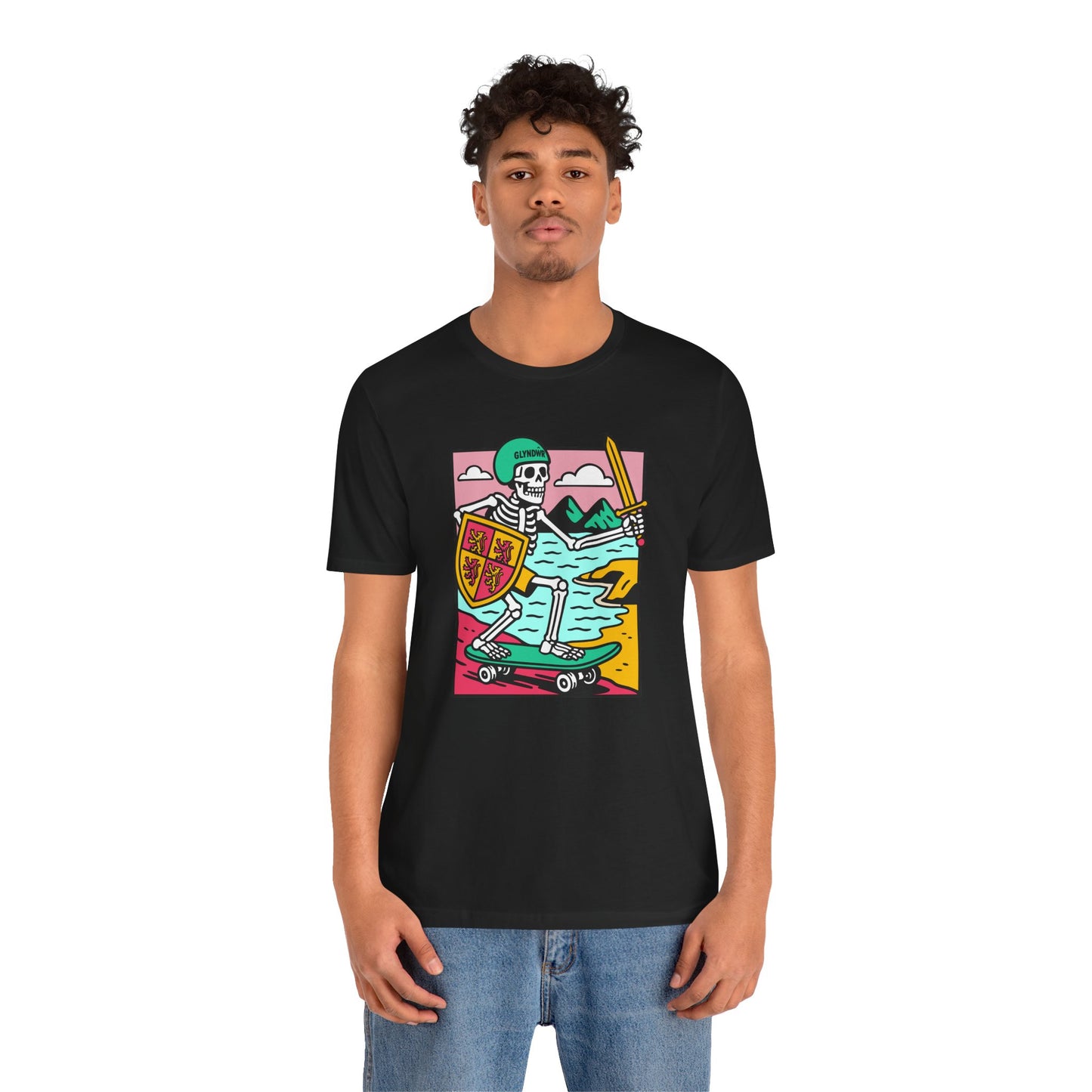 Skeleton Glyndŵr Retro Skateboard T-Shirt (Unisex)
