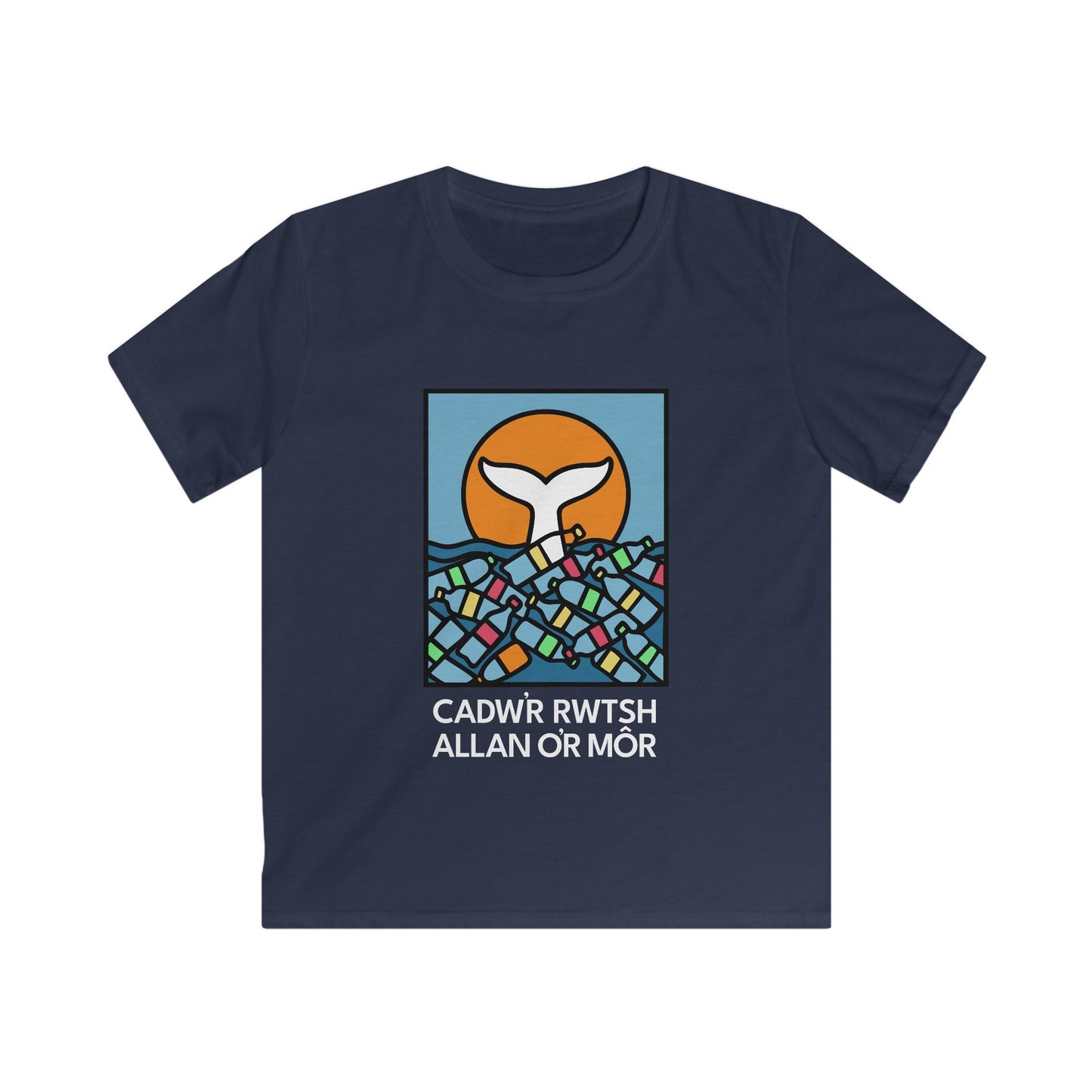 Kids Ocean Conservation Tee - "Cadwr Rwtsh Allan o'r Môr"