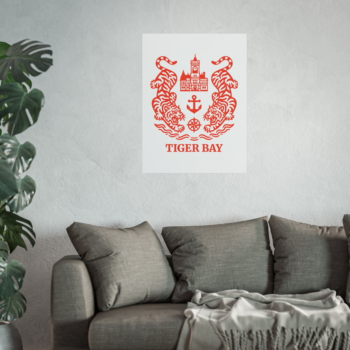 Vintage Tiger Bay (Cardiff) Fine Art Poster — Nautical Crest With Twin Tigers