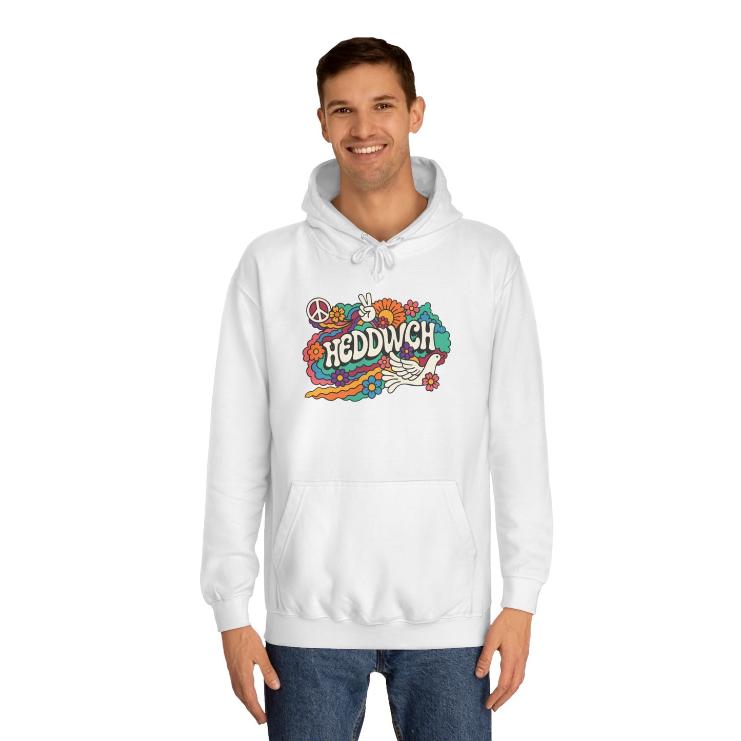 'Heddwch' Retro Unisex Hoodie - Peace Hooded Top