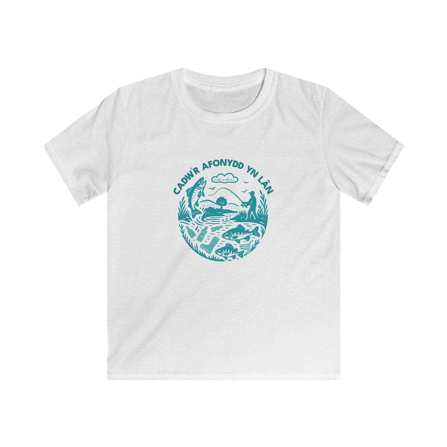 Kids River Conservation T‑Shirt - 'Cadw'r Afonydd Yn Lân' - Welsh River Nature Tee