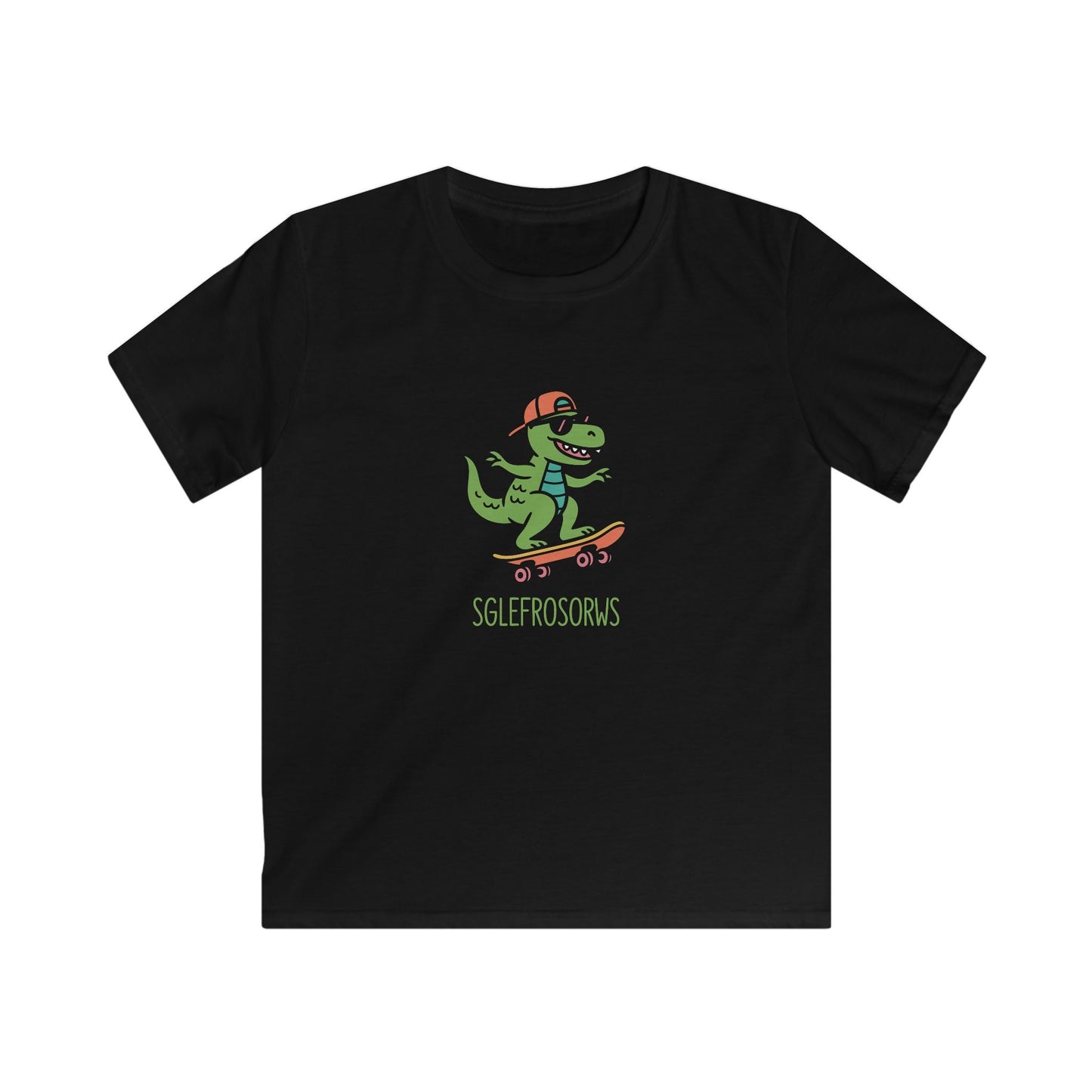 Kids Dinosaur T-Shirt - "Sglefrosorws" Skateboarding Dinosaur Graphic Tee