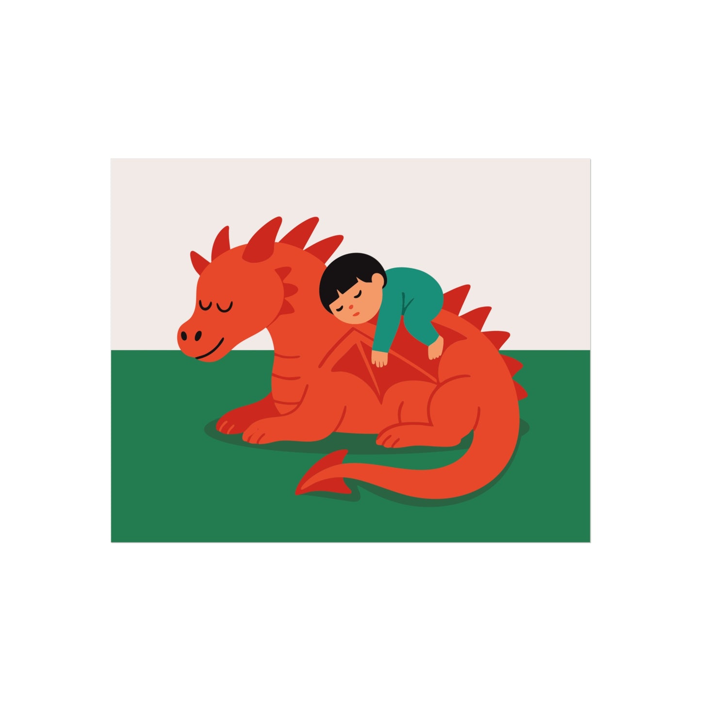 Sleeping Child & Dragon – Welsh Flag Inspired Scandi Nursery Poster