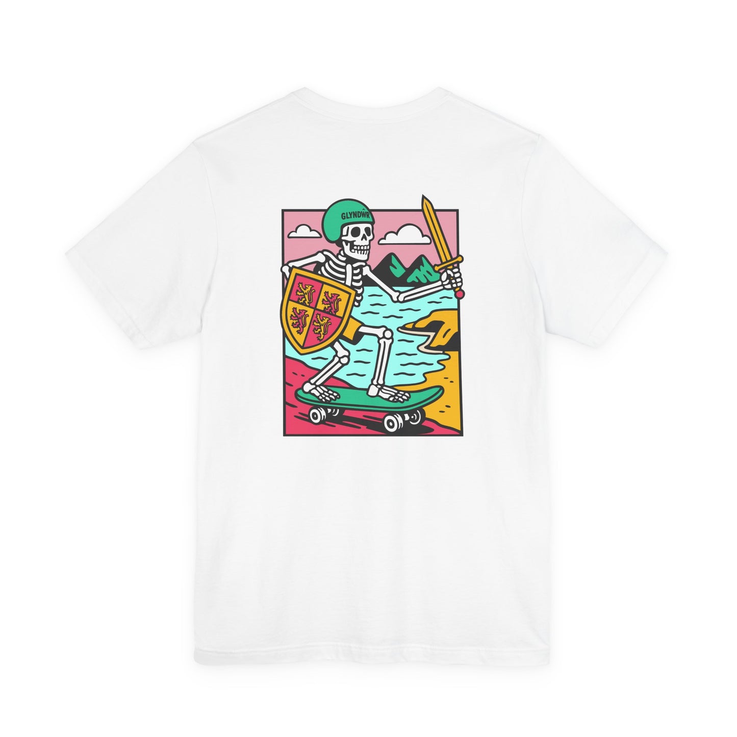 Skeleton Glyndŵr Unisex Skateboarding Tee - Double Sided