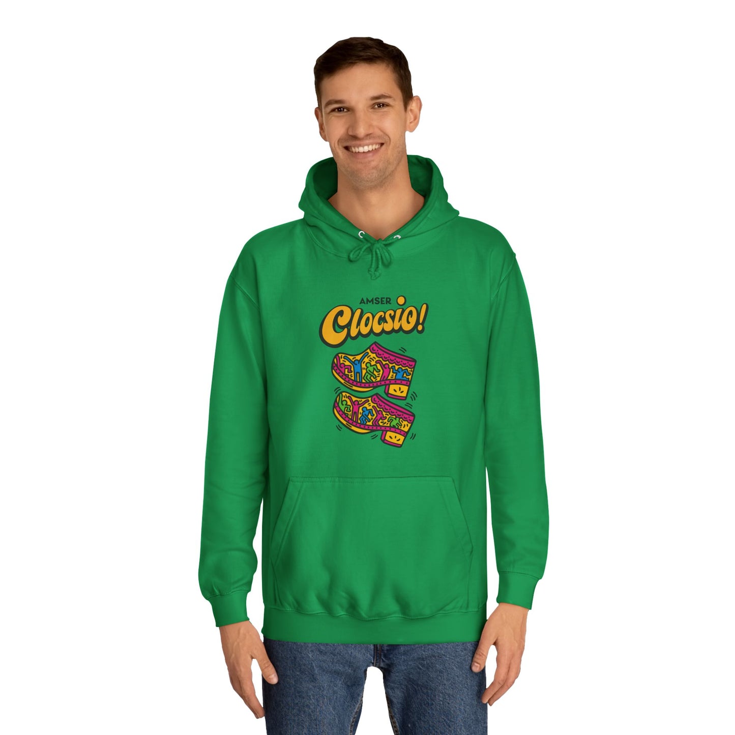"Amser Clocsio!" Colorful Clogs Graphic Hoodie