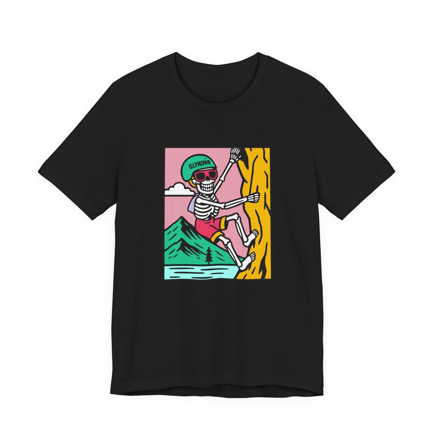 Skeleton Glyndŵr Climber T‑Shirt (Unisex) - Retro Mountain Rock Climbing Tee