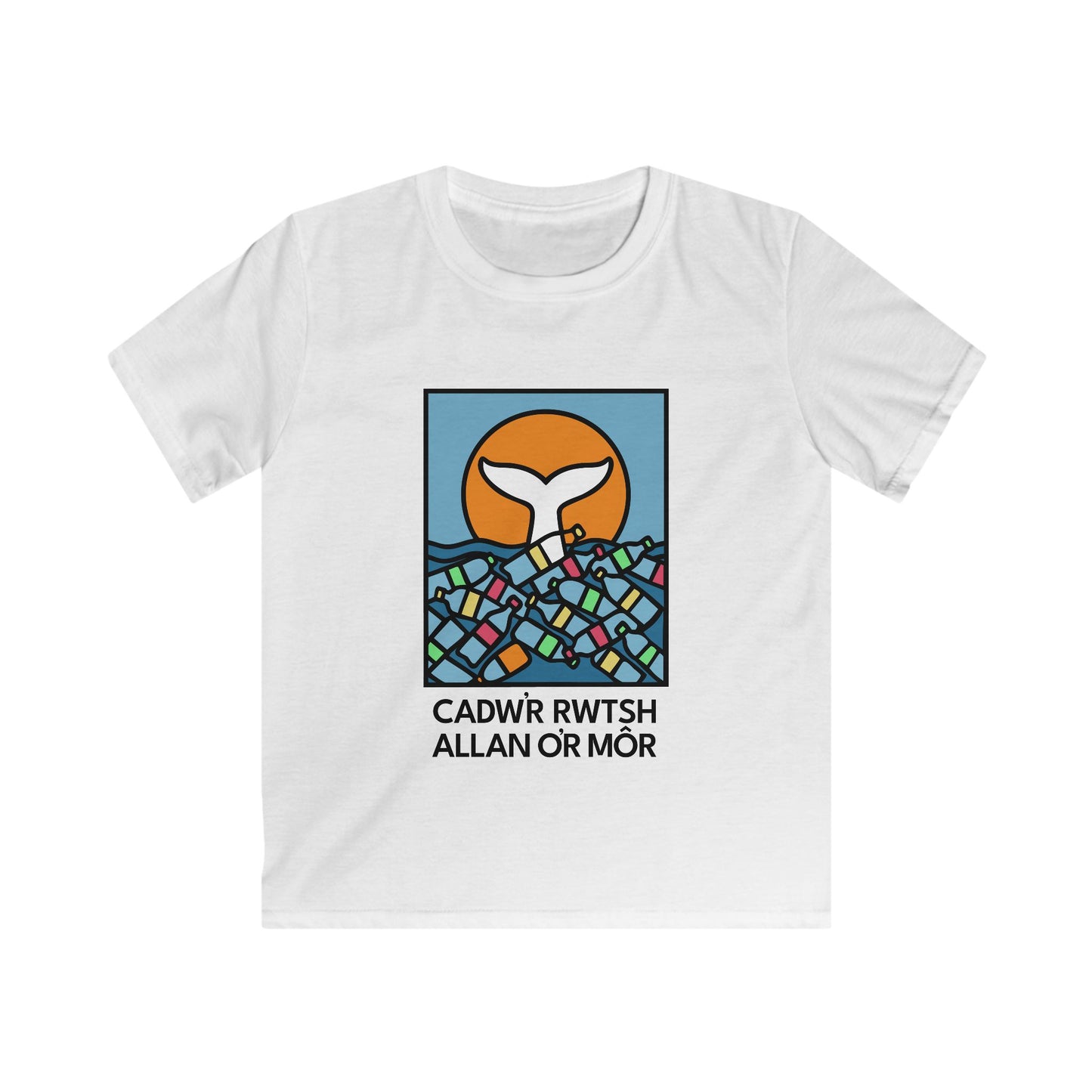 Kids Ocean Conservation Tee — "Cadwr Rwtsh Allan o'r Môr"