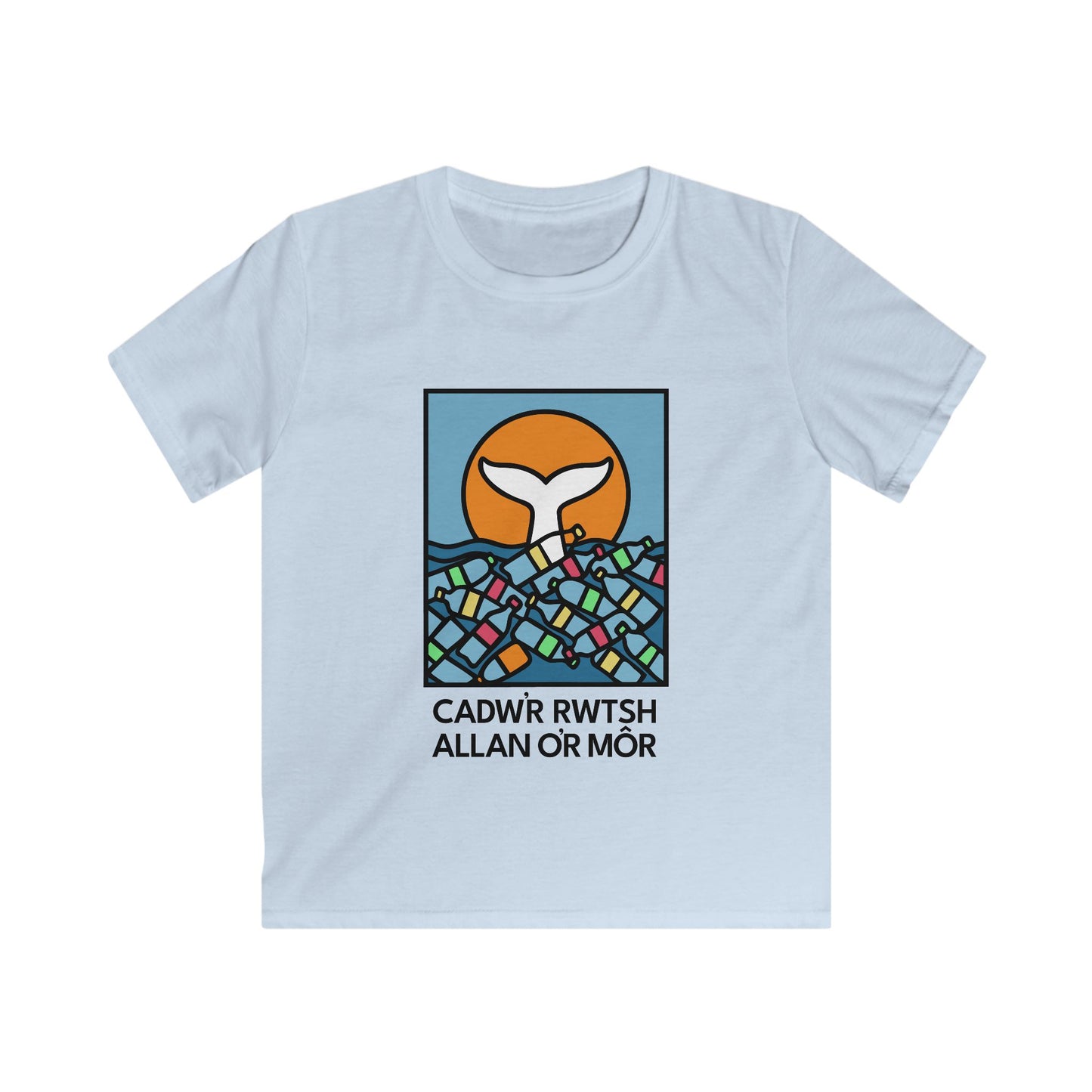 Kids Ocean Conservation Tee — "Cadwr Rwtsh Allan o'r Môr"
