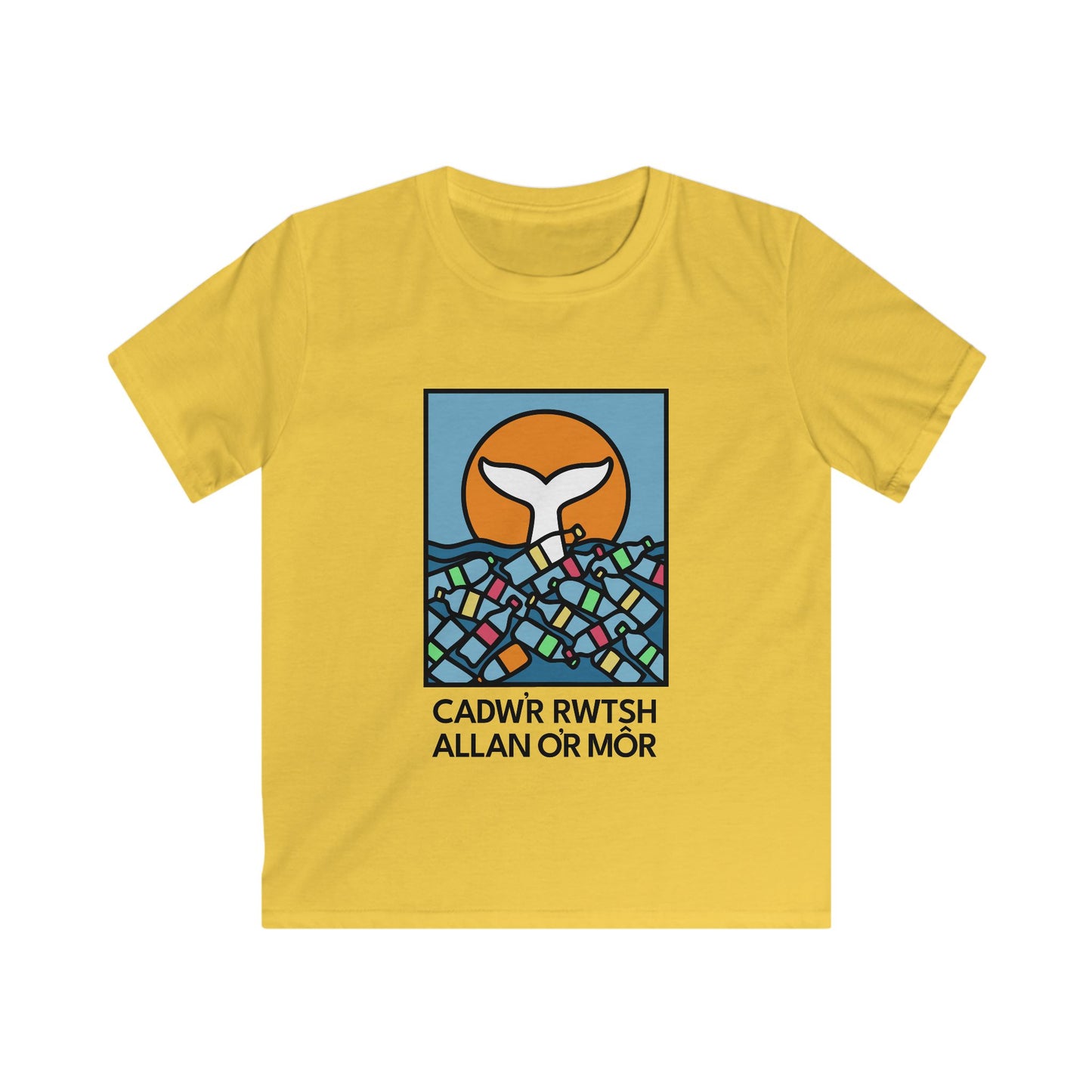 Kids Ocean Conservation Tee — "Cadwr Rwtsh Allan o'r Môr"