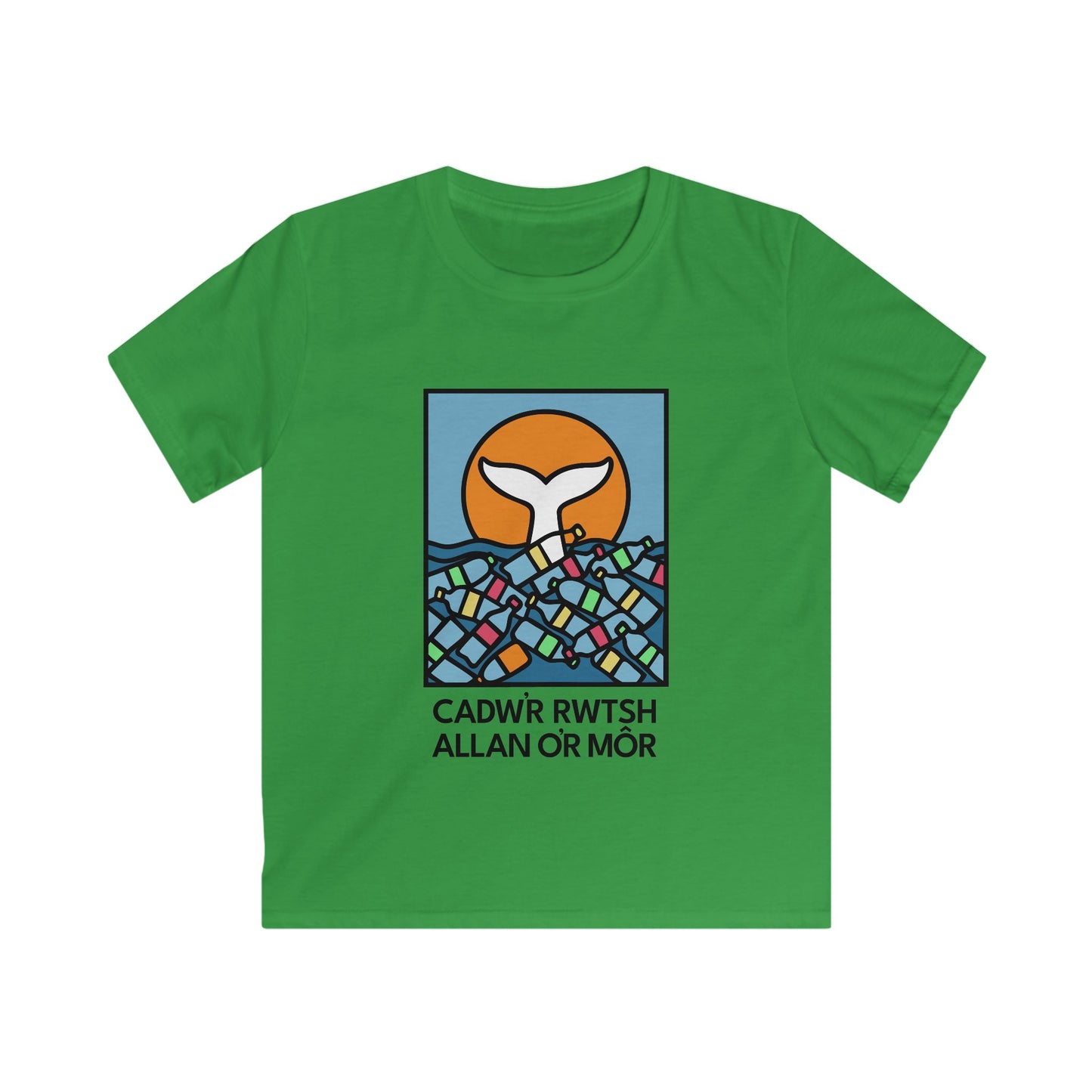 Kids Ocean Conservation Tee — "Cadwr Rwtsh Allan o'r Môr"