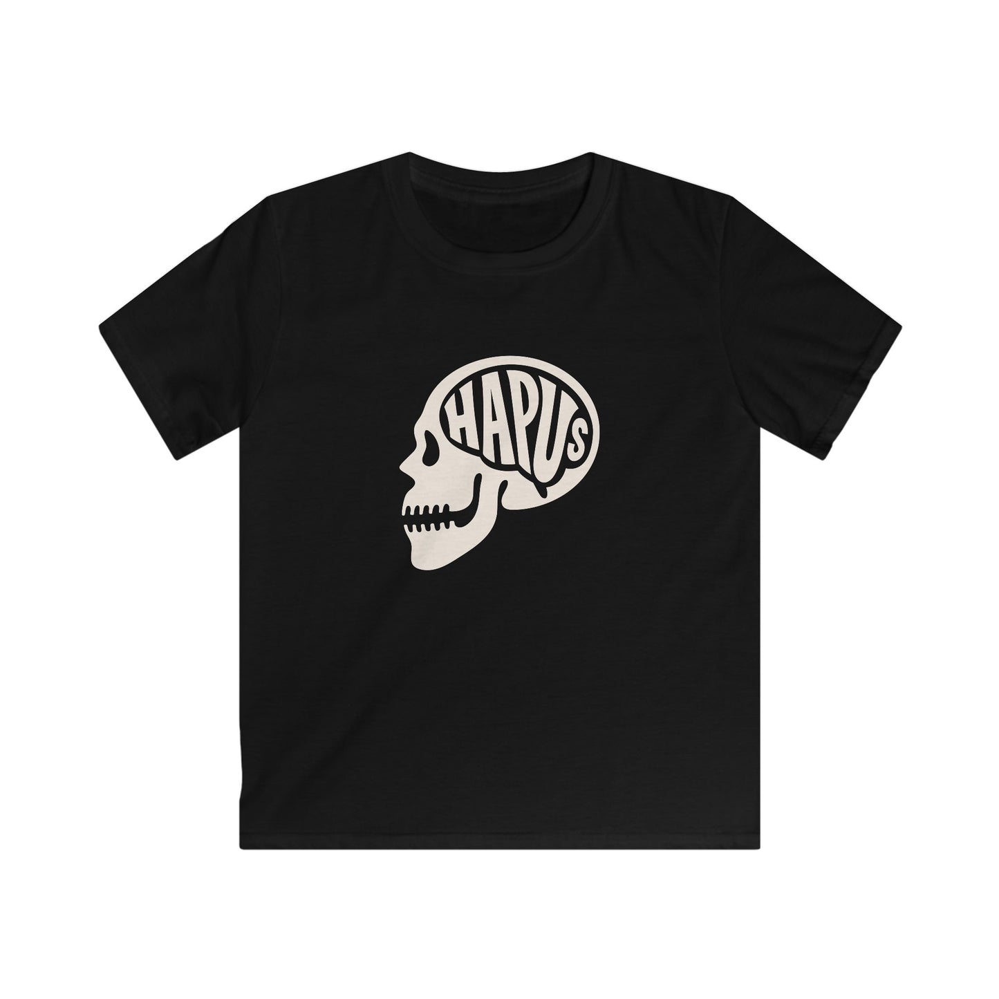 Hapus Kids T‑Shirt — Black Skull, Happy Brain - Welsh Graphic Tee
