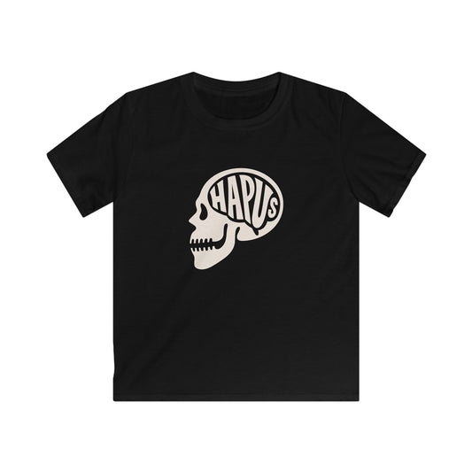 Hapus Kids T‑Shirt — Black Skull, Happy Brain - Welsh Graphic Tee