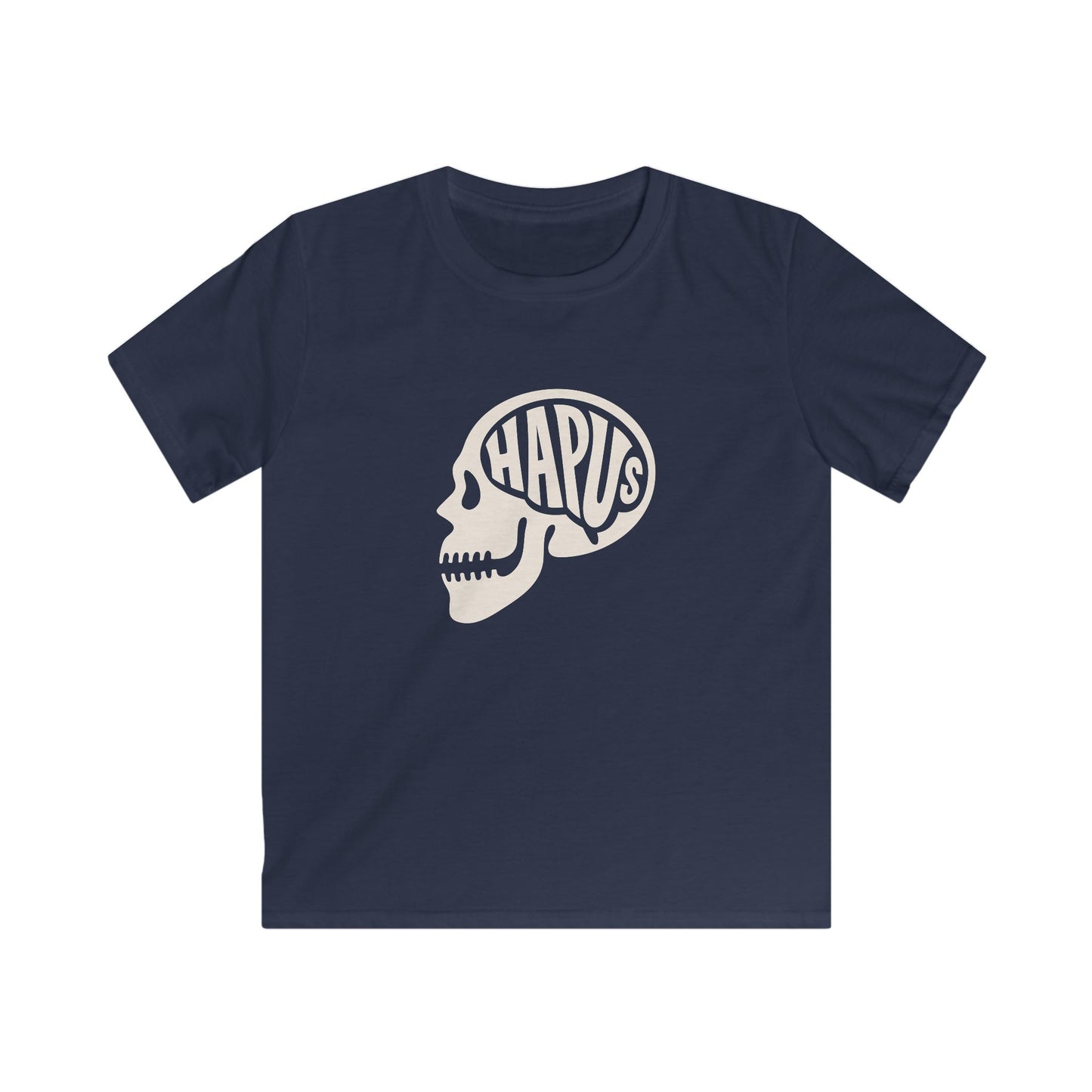 Hapus Kids T‑Shirt — Black Skull, Happy Brain - Welsh Graphic Tee