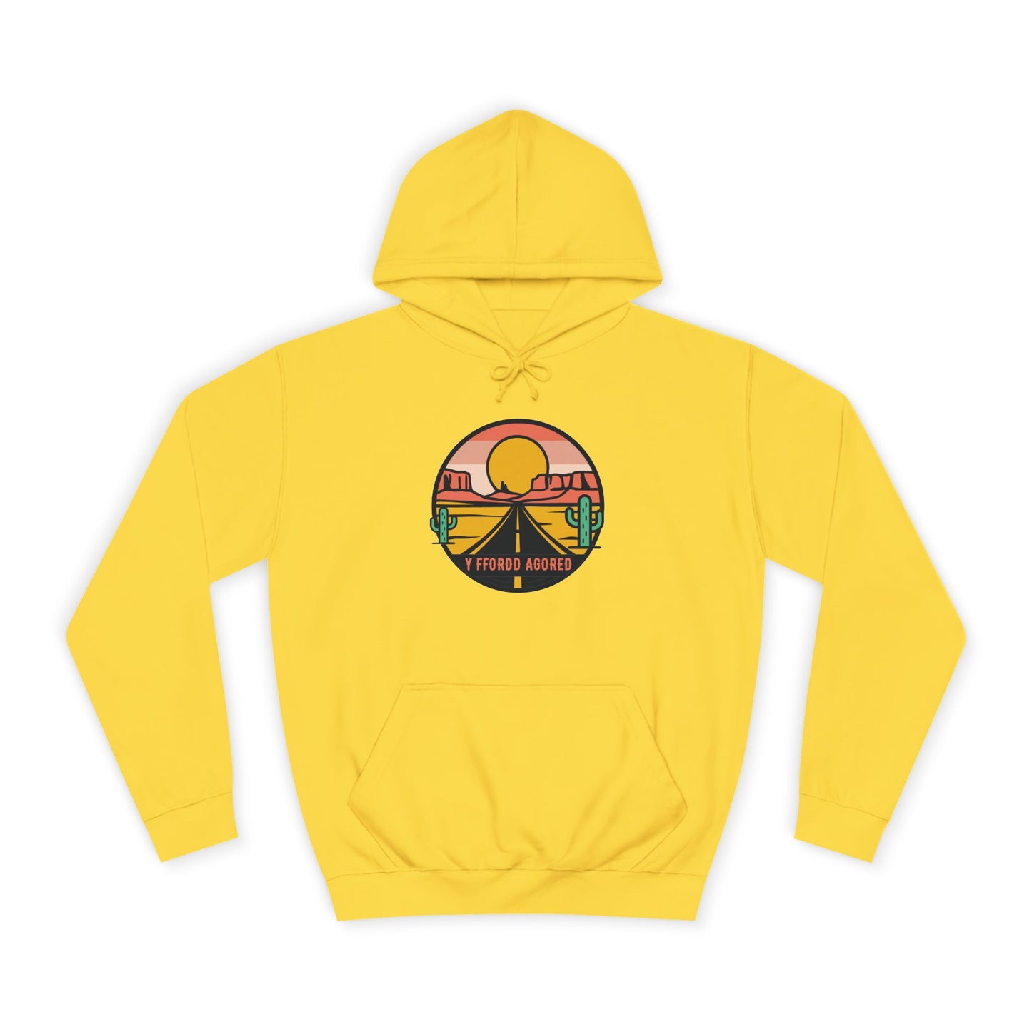 Retro Sunset Road Trip Unisex Hoodie - 'Y Ffordd Agored'